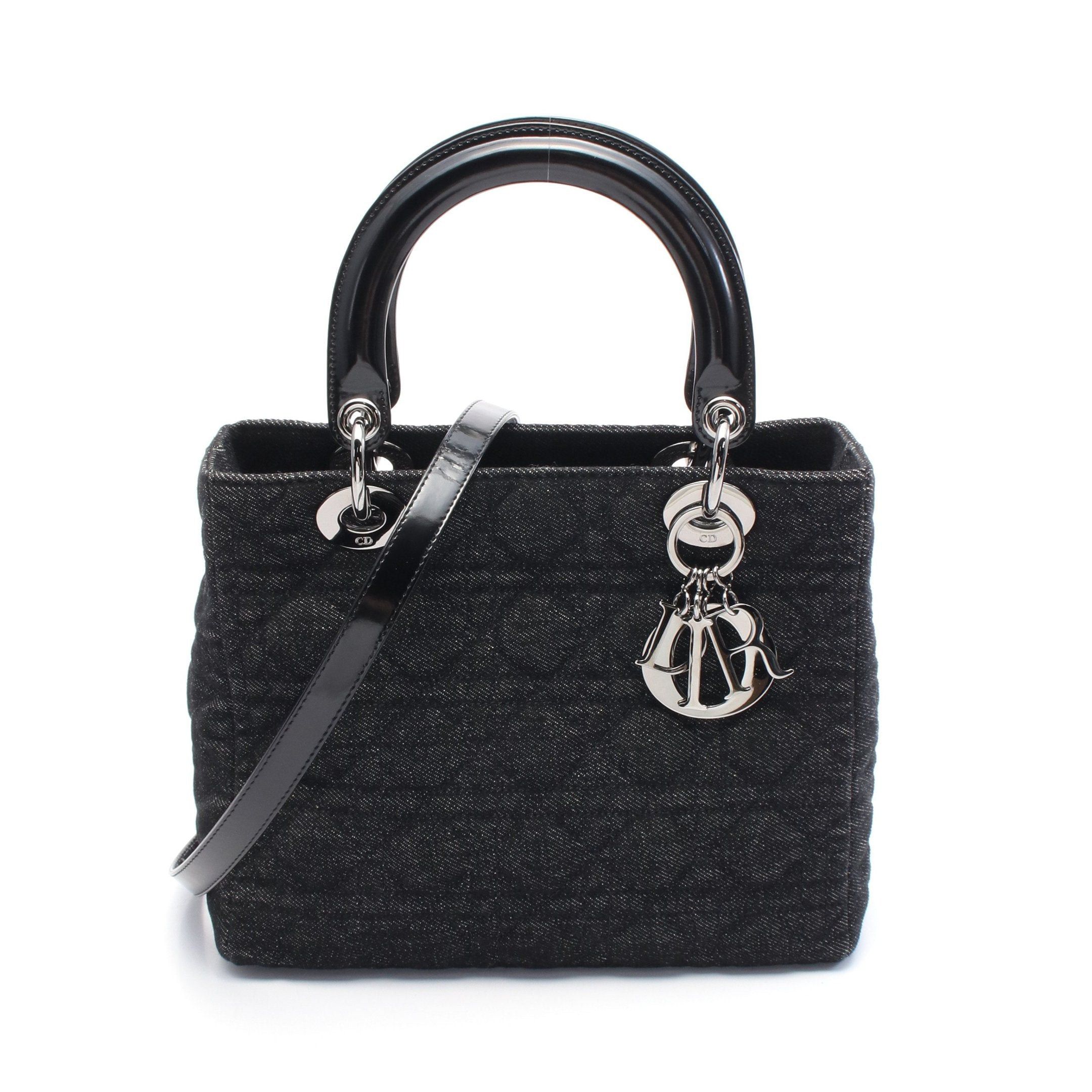 Dior Dior Lady Dior Handbag Denim Leather Black Size ONE SIZE - 1 Thumbnail