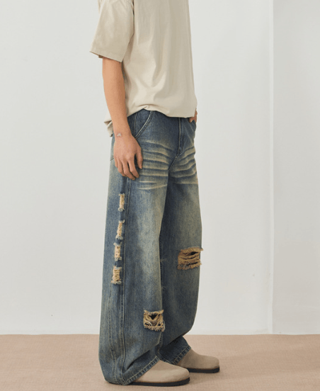 Japanese Brand American distressed wide-leg ripped baggy scimitar jeans Size US 32 / EU 48 - 4 Thumbnail