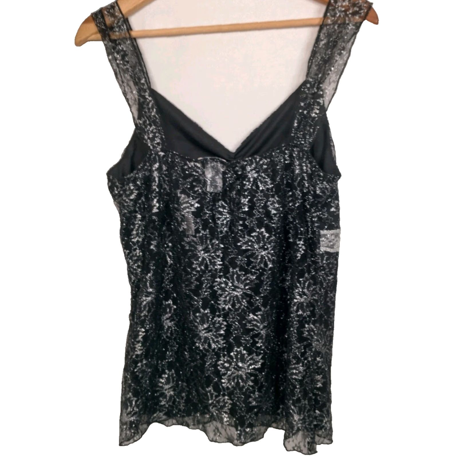 Vintage Vintage MKM Designs Lace Cami Tank Top XL Black Floral Silver Metallic USA READ Women Tank Camisole Lace Cami Vintage Y2K Size XL / US 12-14 / IT 48-50 - 2 Thumbnail