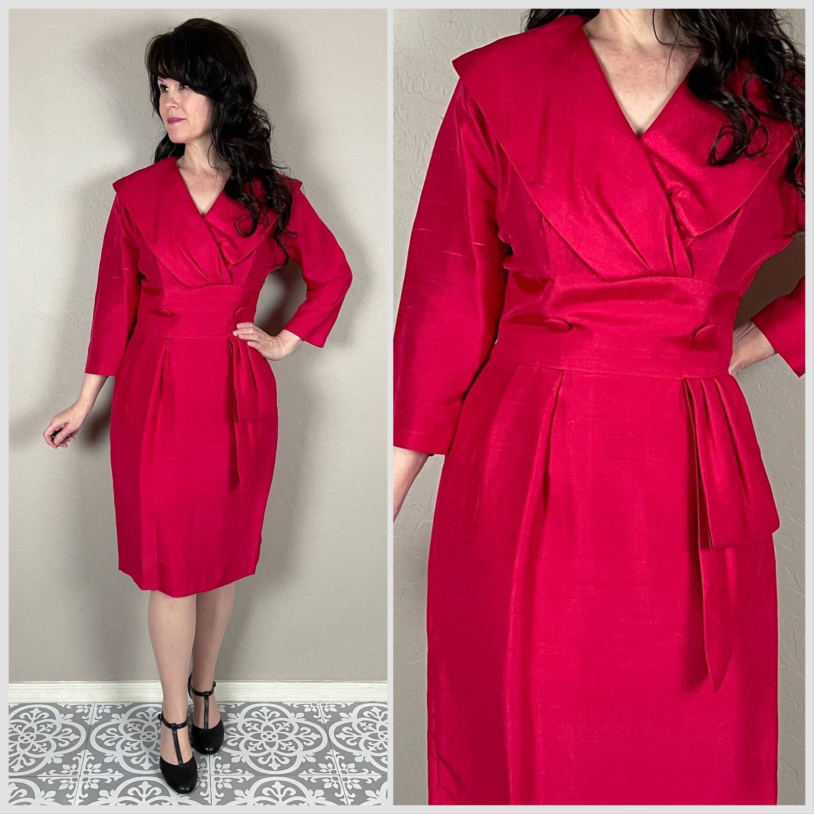 Vintage 1950s/60s Hot Pink Silk Sheath Dress