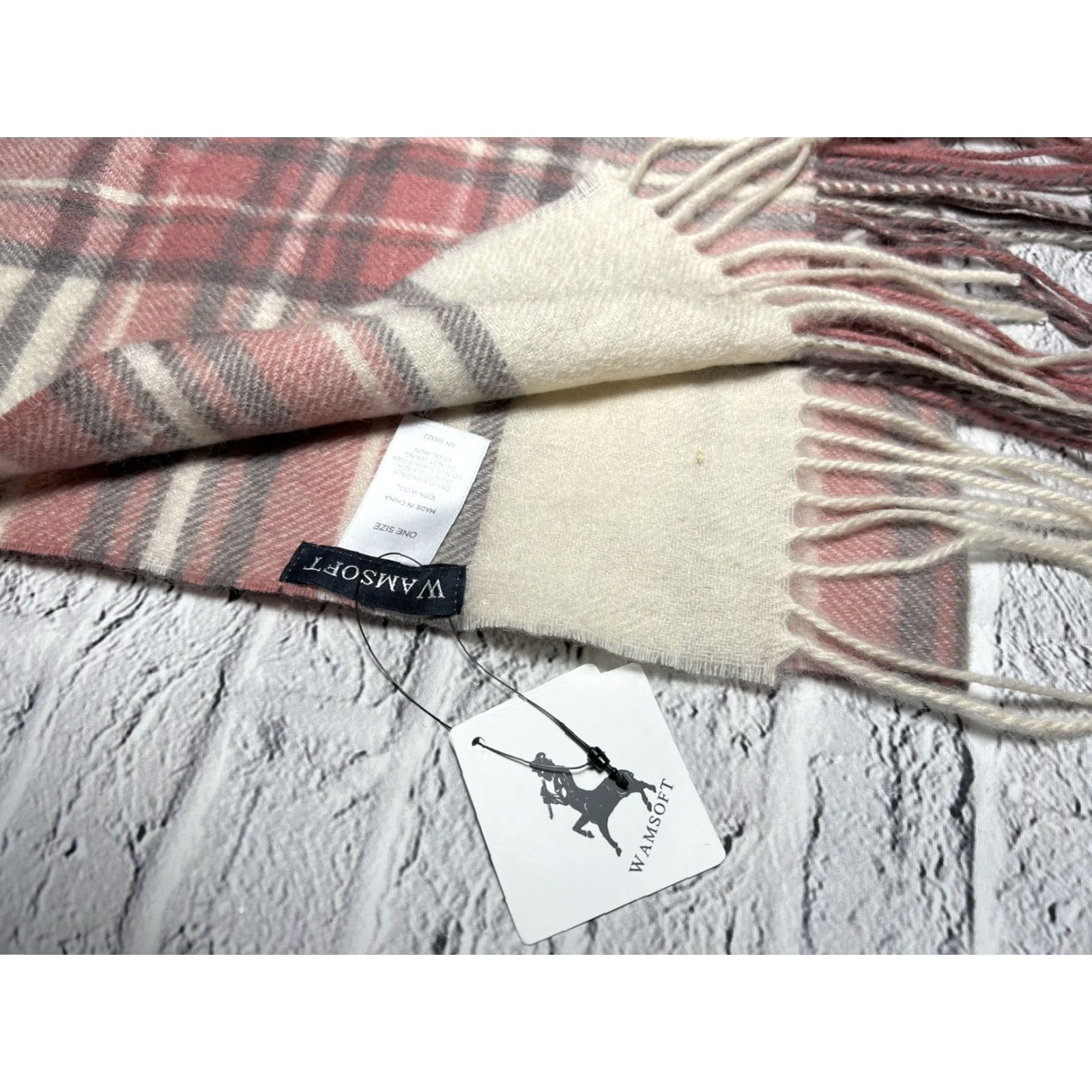 Pinko VINTAGE NWT WAMSOFT Lightweight Wool Scarf Plaid Pink Cream 72” X 12.5” Womens Size ONE SIZE - 4 Thumbnail