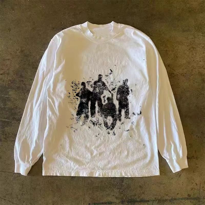 Vintage White casual retro street print long-sleeved t-shirt y2k Size US M / EU 48-50 / 2 - 1 Thumbnail