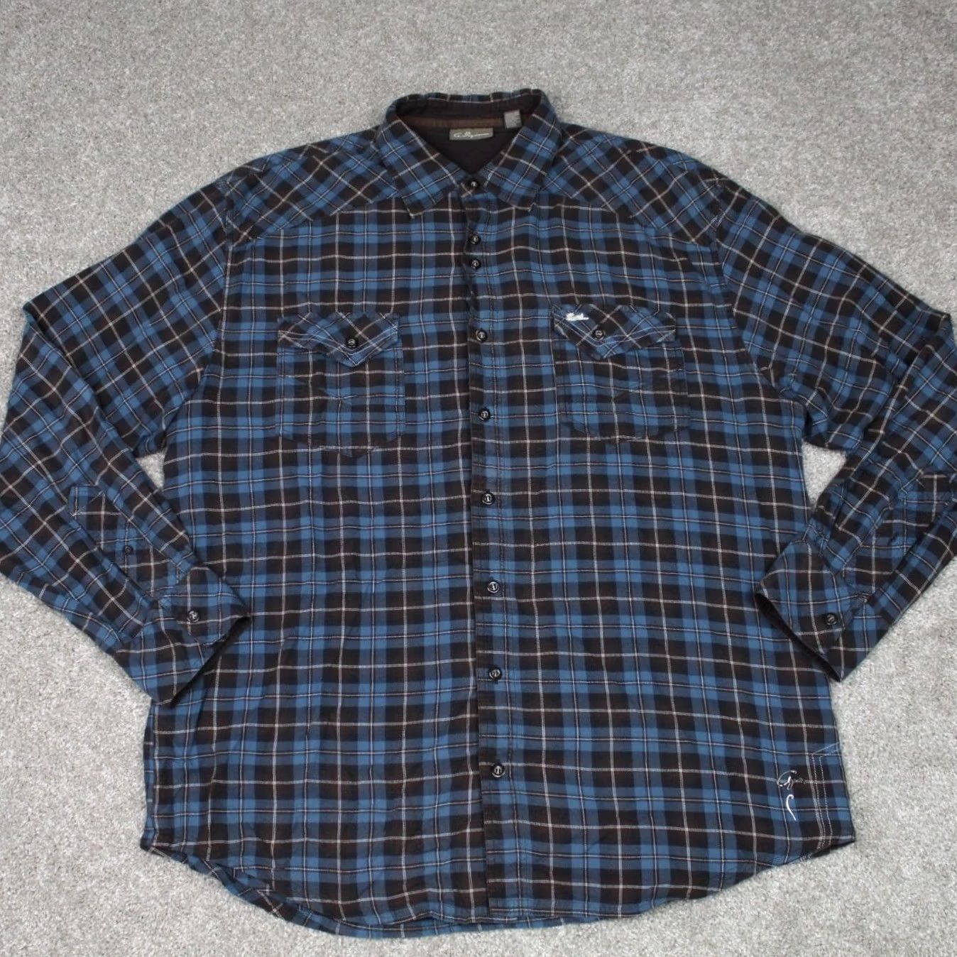 Vintage A. Tiziano Shirt Mens 3XL XXXL Blue/Brown Plaid Cotton Long Sleeve Button Up Shirt Size US XXL / EU 58 / 5 - 2 Thumbnail