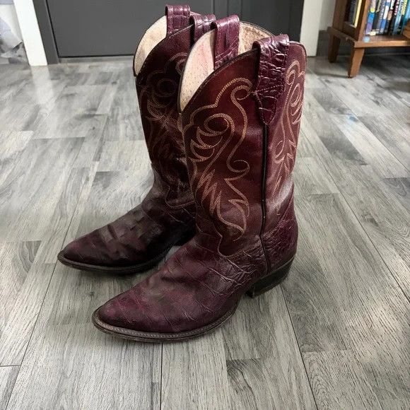 HERVI Burgundy Western Cowboy Boots Genuine Crocodile 🐊