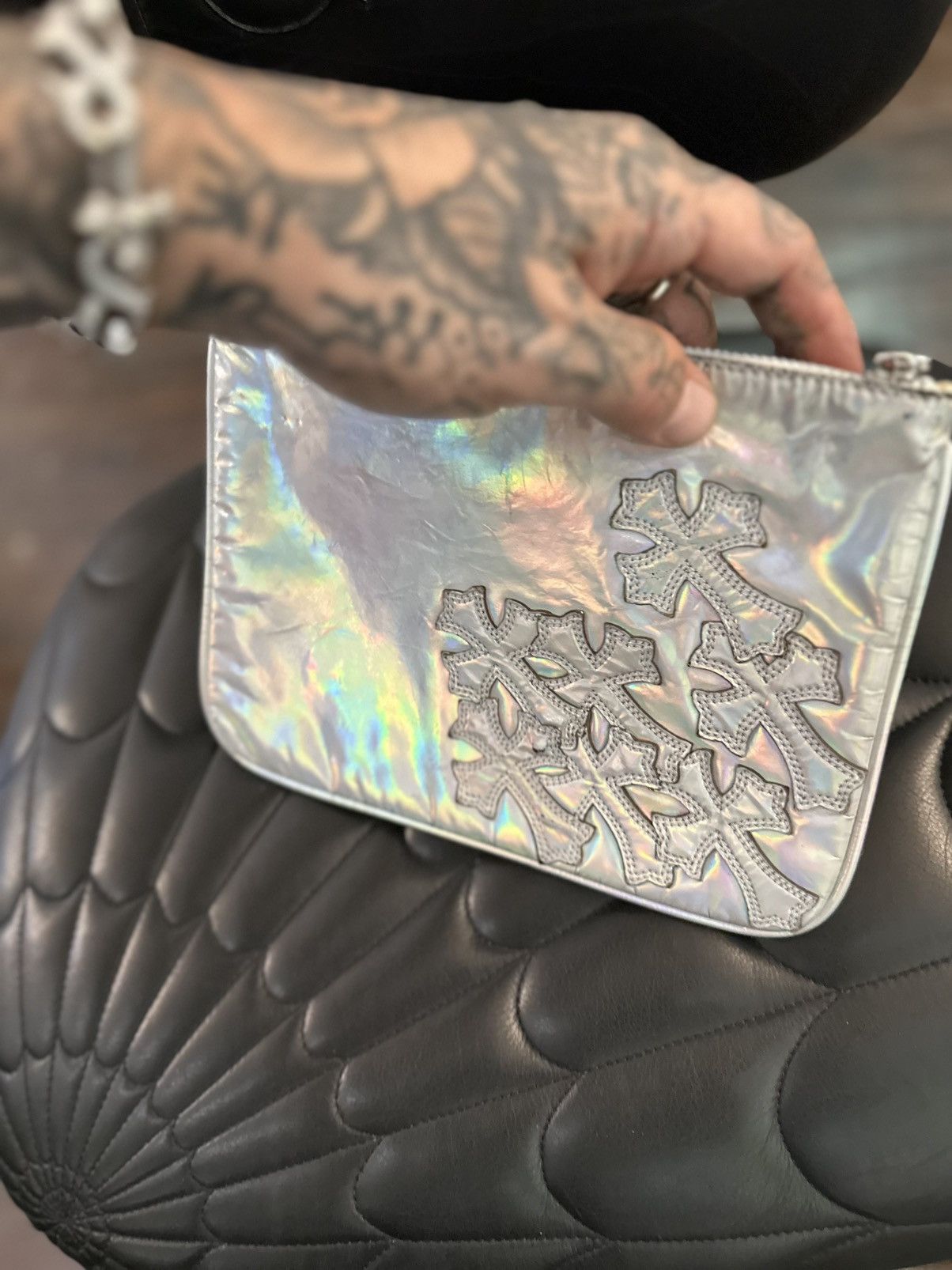Chrome Hearts Chrome Hearts METALLIC ACID LEATHER CROSS PATCH WALLET BAG Size ONE SIZE - 6 Thumbnail