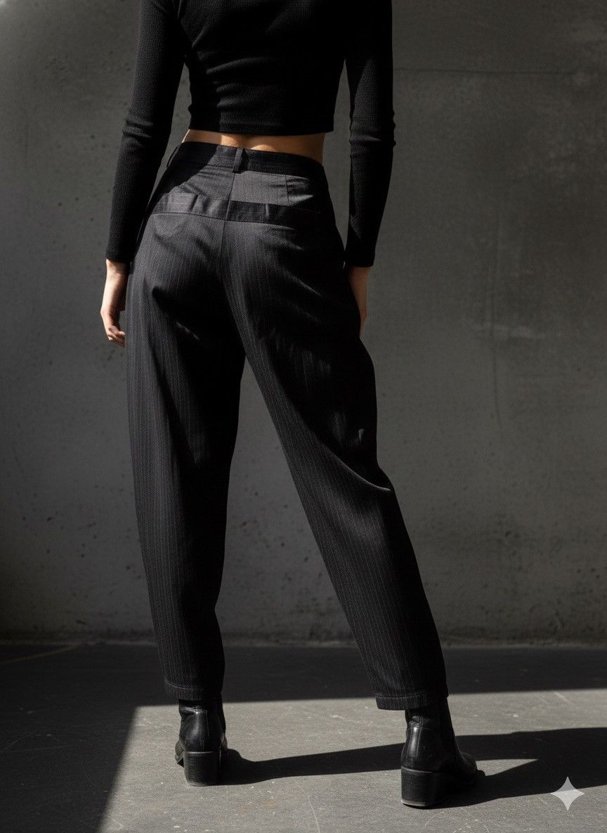 Yohji Yamamoto Yohji Style HIROKO KOSHINO Pinstripe Tapered Wide Pleat pant Size US 29 - 4 Thumbnail