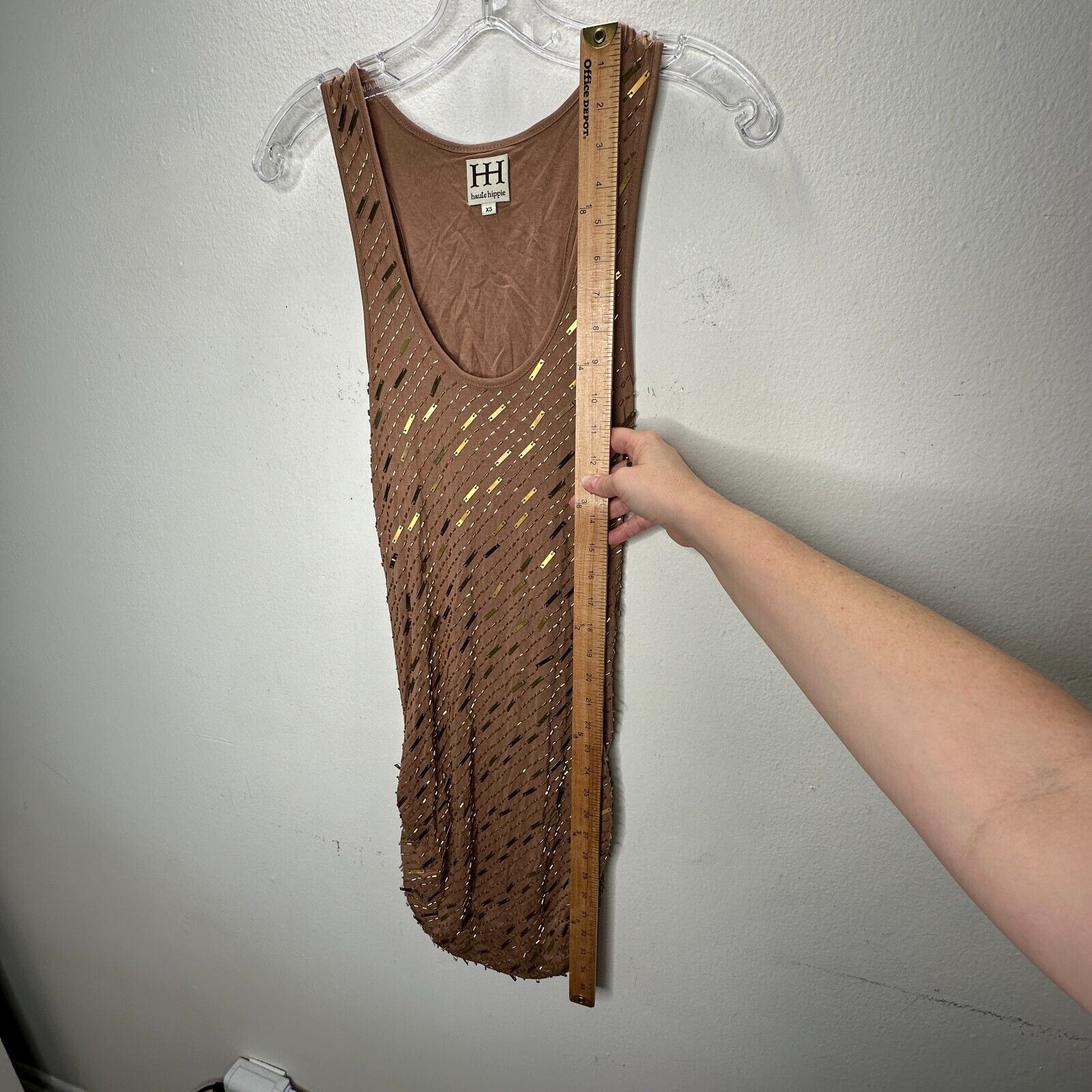 Haute Hippie Haute Hippie Brown Tank Mini Side Ruche Gold Bead Adornment Size XS / US 0-2 / IT 36-38 - 12 Thumbnail