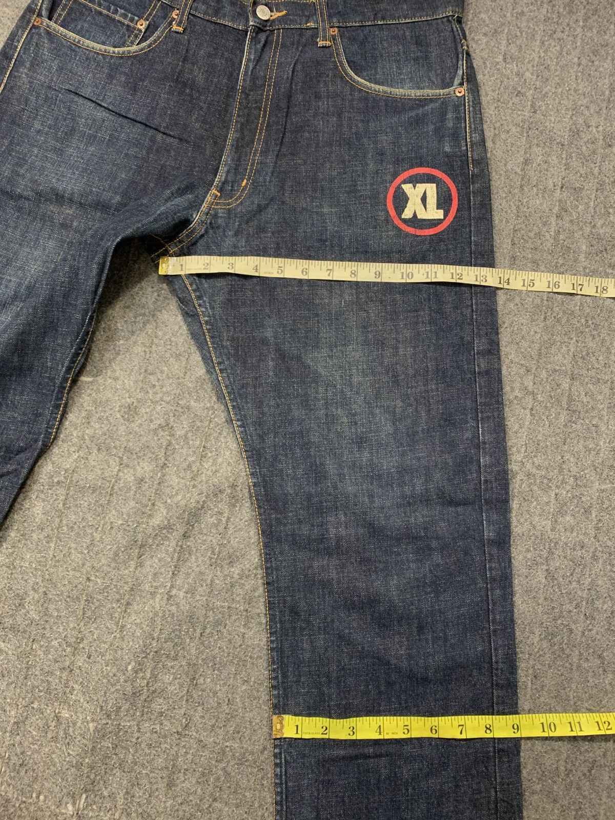 X-LARGE X Large XL Indigo Denim Straight Cut Check Monogram Printed Size US 34 / EU 50 - 12 Thumbnail