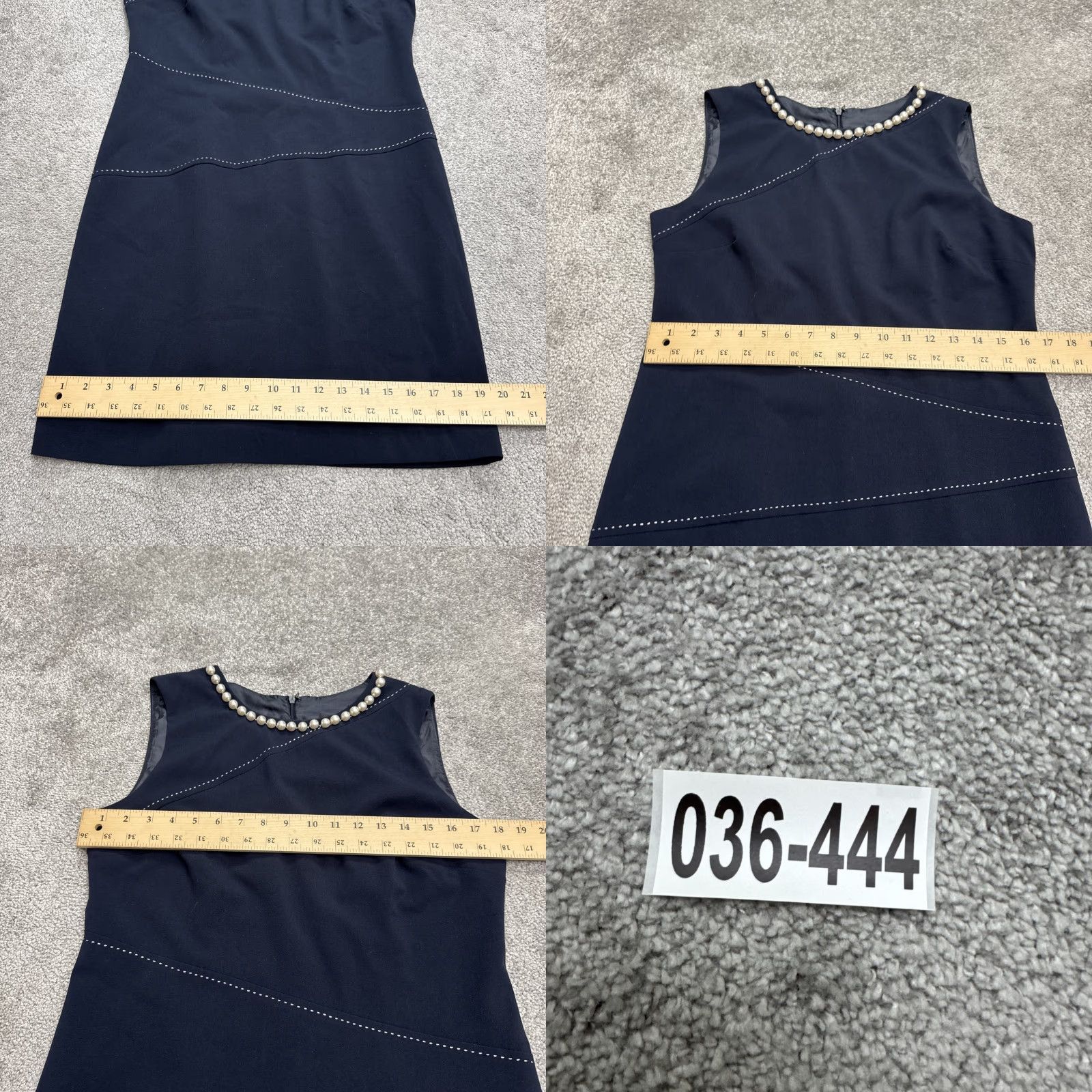Vintage Tahari Dress Womens 10 Navy Blue Pearl Sleeveless Sheath Classic Workwear Career Size L / US 10 / IT 46 - 9 Thumbnail