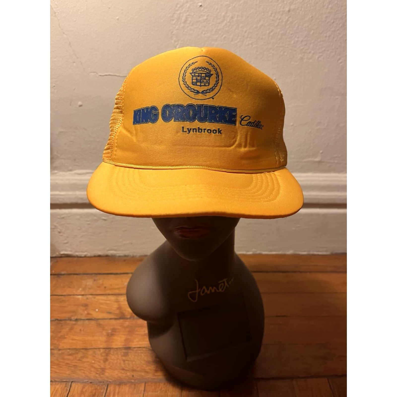 Vintage VINTAGE King O’Rourke Cadillac Snapback Hat Yellow 80s Sunbelt Trucker Hat Men One Size Adjustable Yellow 80s Cars Retro Transportation Mens Size ONE SIZE - 2 Thumbnail