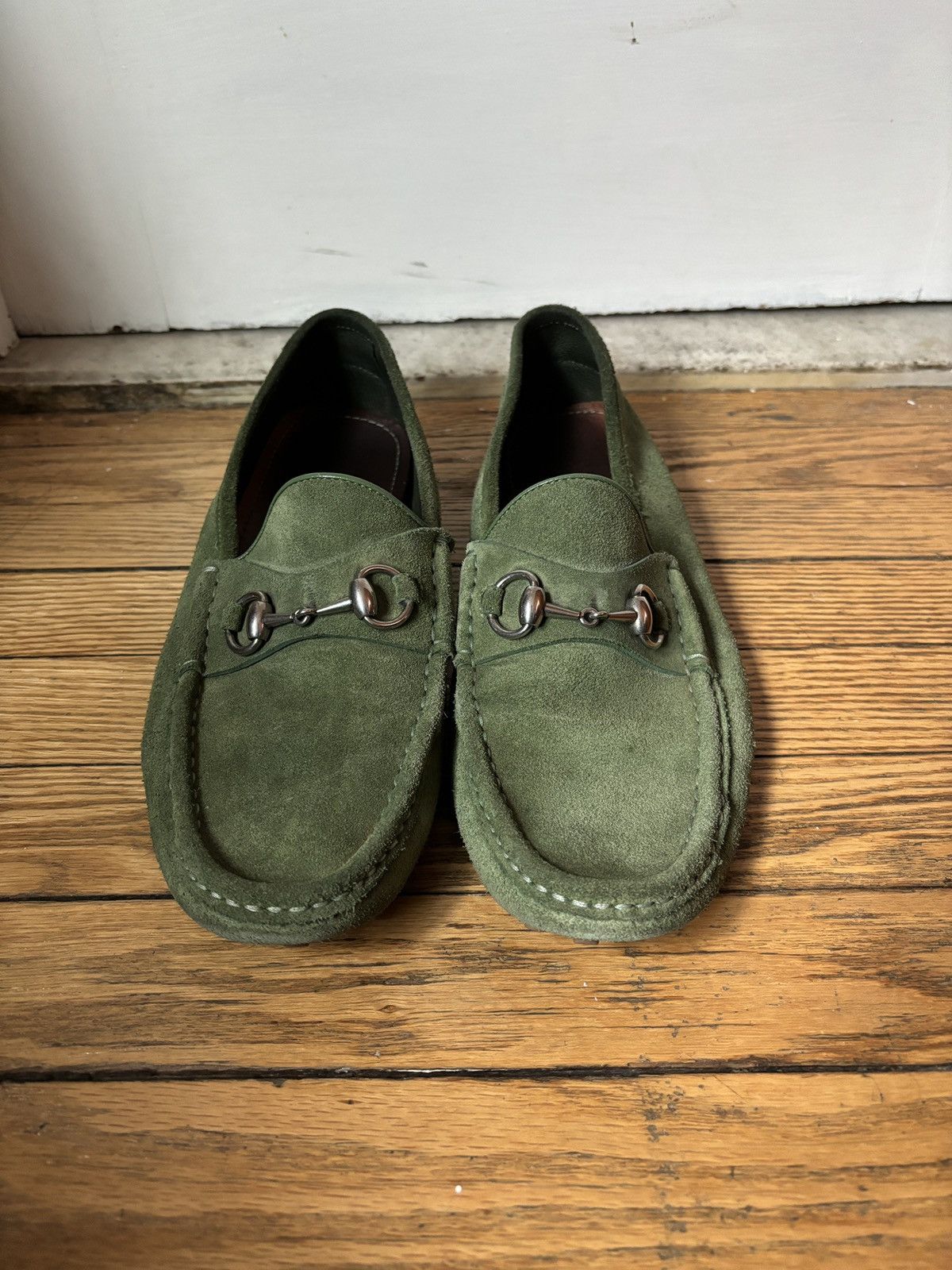 image of Gucci Green Suede Horse Bit Drivers Shoes, Men's (Size 10)