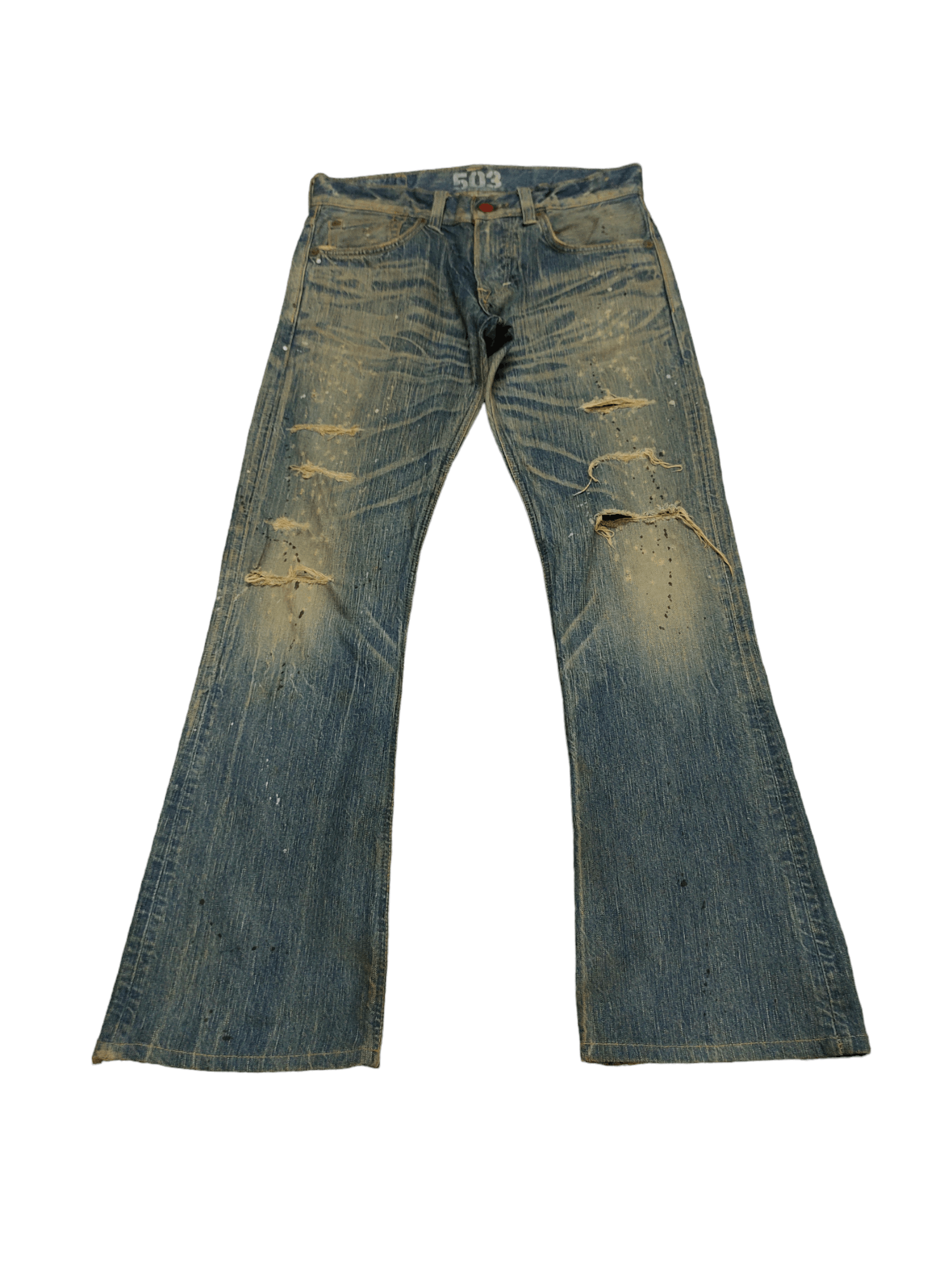 Le Grande Bleu (L.G.B.) Flare Jeans Edwin Blue Trip Clawmark Distress Faded Bootcut Size US 32 / EU 48 - 3 Thumbnail