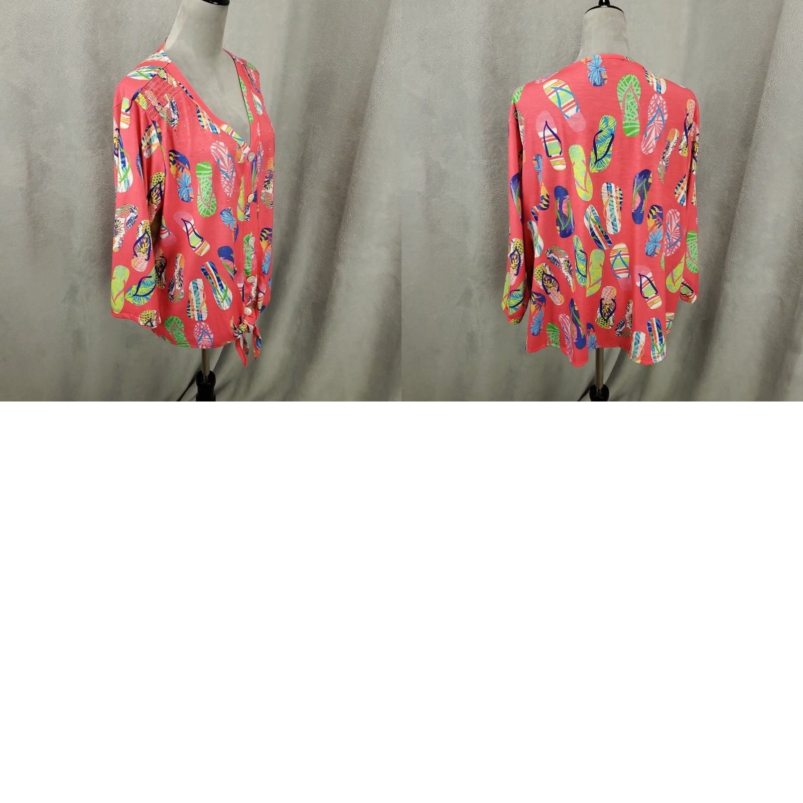 Vintage VINTAGE No, actually Vintage is No; it's Onque Casual Top Womens 2X Flip Flop Rhinestone Faux Button Up V Neck Pullover Size XXL / US 16-18 / IT 52-54 - 8 Thumbnail