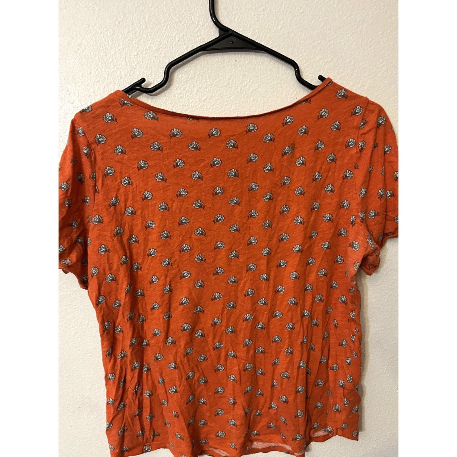 Loft VINTAGE The Loft Outlet Blouse Shirt Womens PM Petite Short Sleeve Cold Shoulder Orange Floral Knit Rayon Tunic Style Ladies Womens Size M / US 6-8 / IT 42-44 - 3 Thumbnail