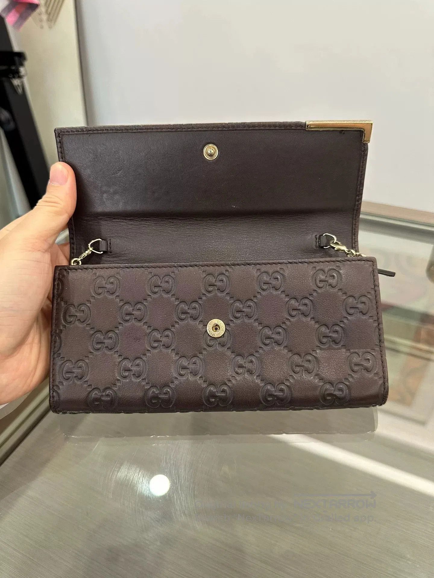 Japanese Brand Gucci Brown Double G Logo WOC Chain Bag 19cm. Size ONE SIZE - 3 Thumbnail