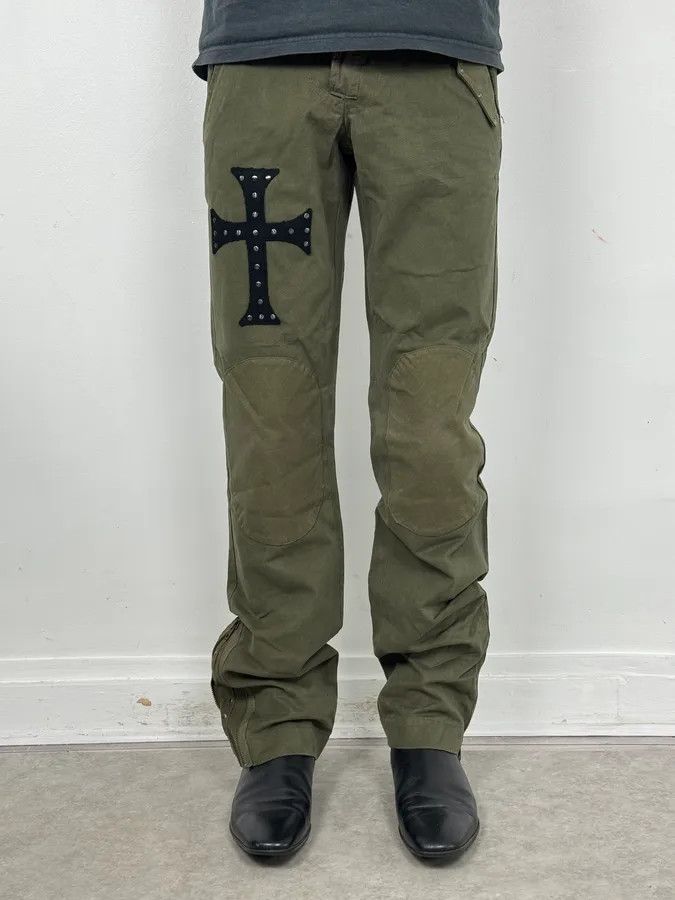 Daniele Alessandrini Daniele Alessandrini Green Cross Patch Flare Pants Size US 30 / EU 46 - 1 Thumbnail