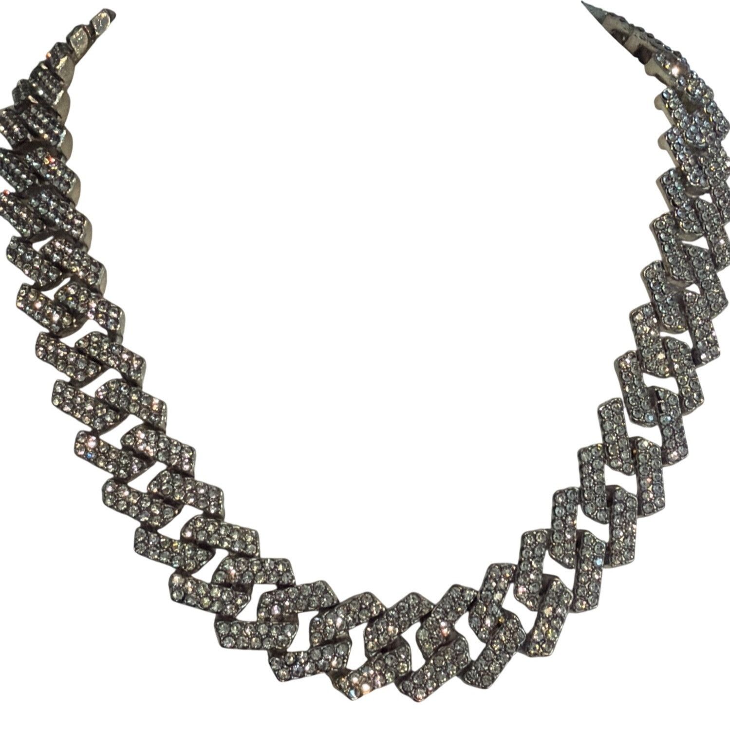 Other Vintage Flat Cuban Bling Iced Out Necklace Choker Collar Fol Size ONE SIZE - 1 Thumbnail