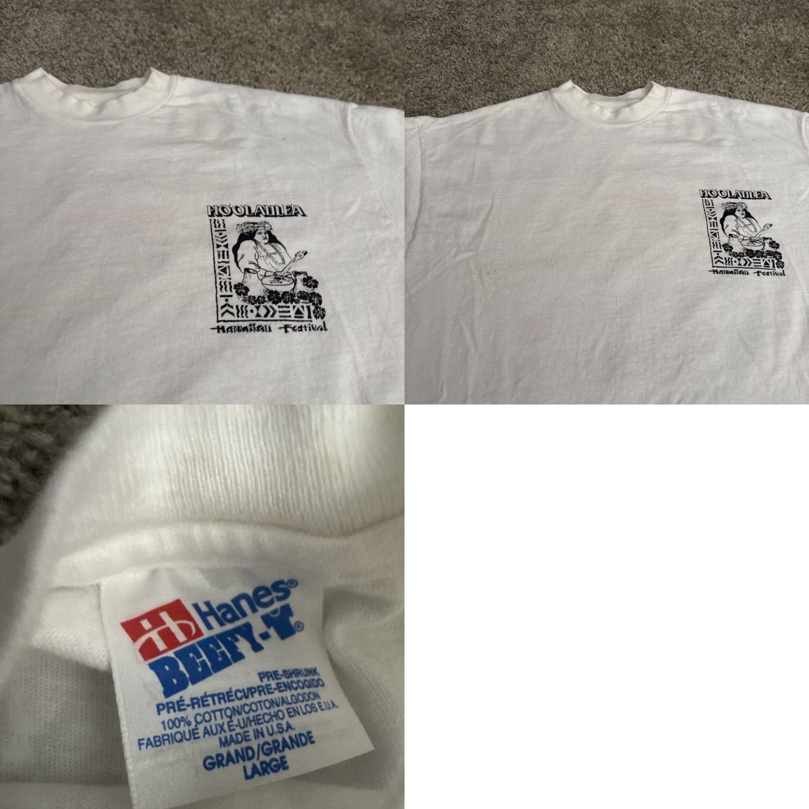 Hanes VINTAGE Hawaii Hoolaulea Festival Hula Double Sided Hanes T-Shirt Large White Mens L Size US L / EU 52-54 / 3 - 8 Thumbnail
