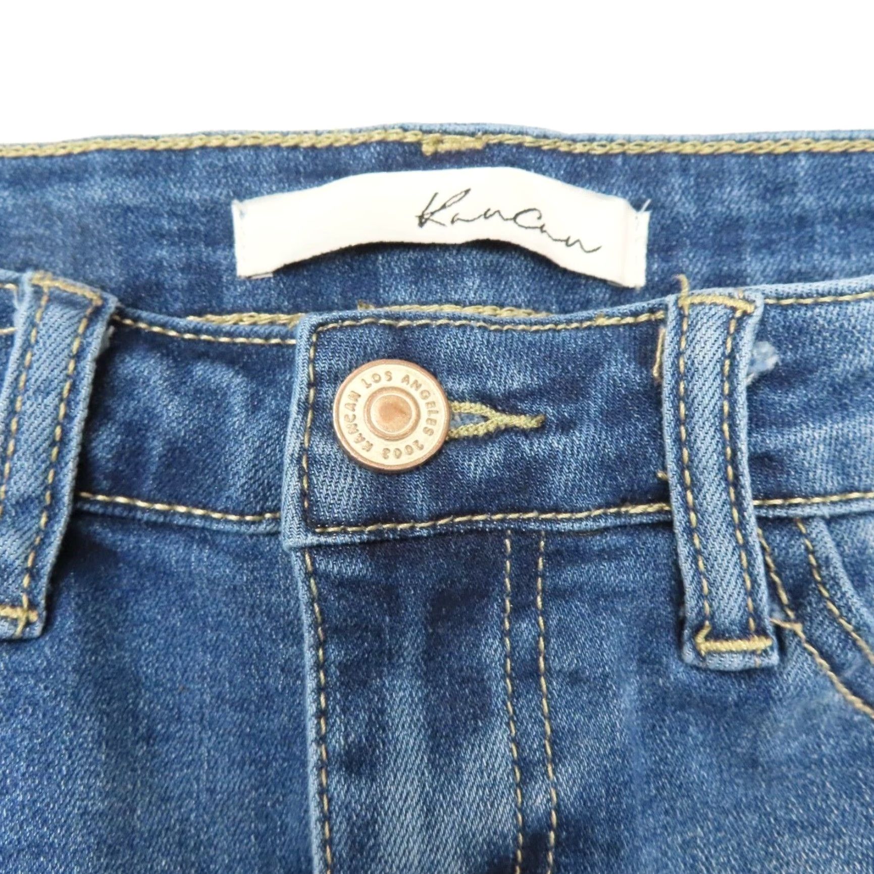 Vintage KanCan Skirt Women Juniors 1 KC6062M Medium Blue Wash Distressed Raw Hem Denim Jean Short Straight & Pencil Vintage No N/A Size 25" / US 0 / IT 36 - 3 Thumbnail