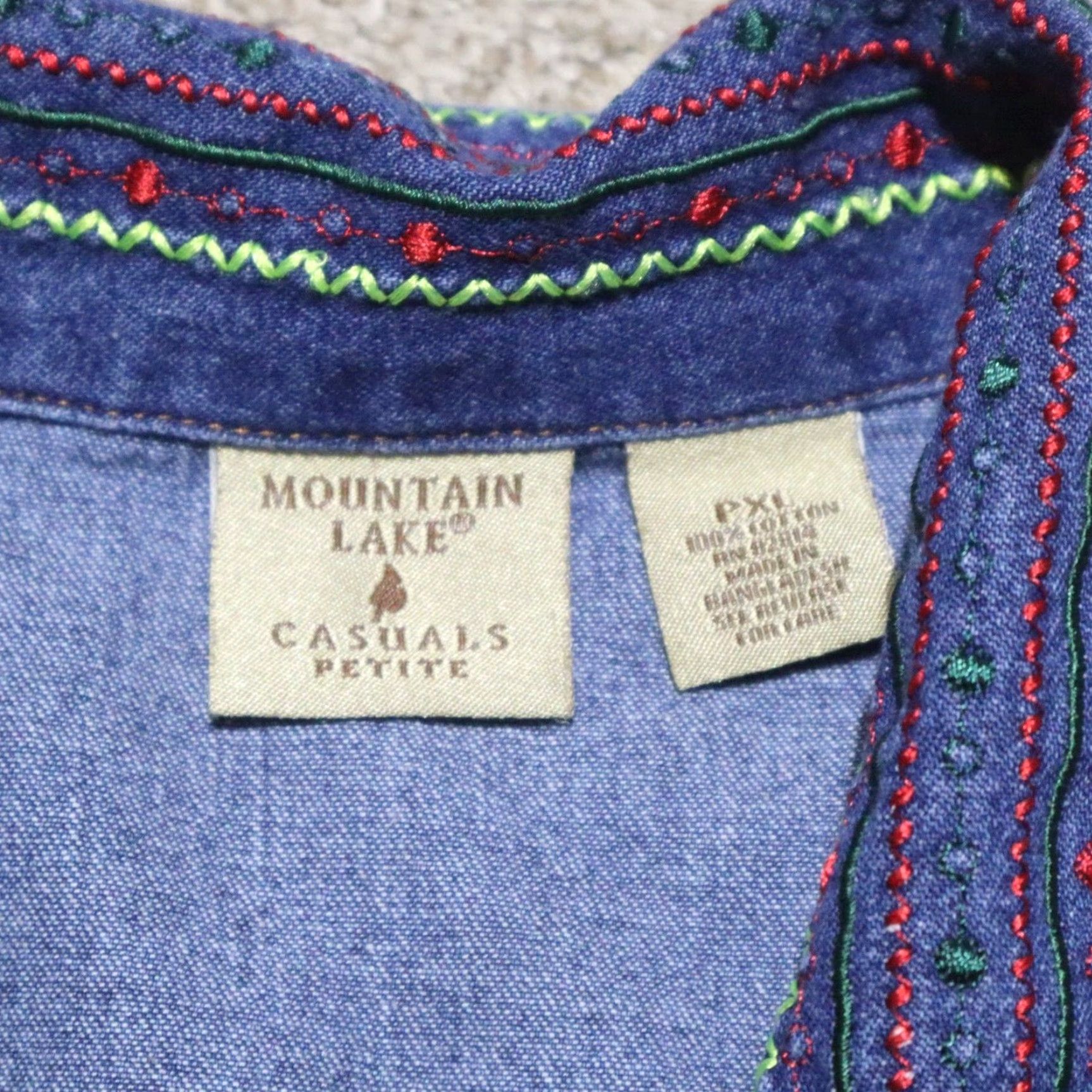 Denime Mountain Lake Shirt Woman’s PXL Extra Large Denim Embroidered Button Up Size XL / US 12-14 / IT 48-50 - 3 Thumbnail