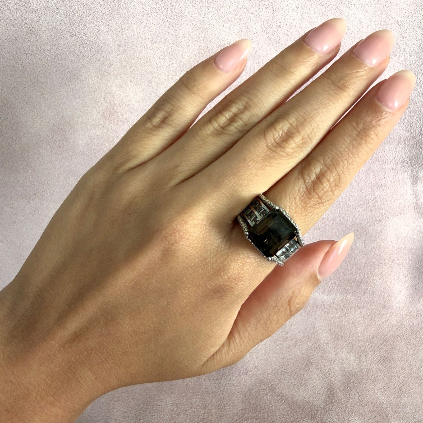 Sterling Silver sterling silver smoky quartz & white topaz ring size 9 Size ONE SIZE - 2 Thumbnail