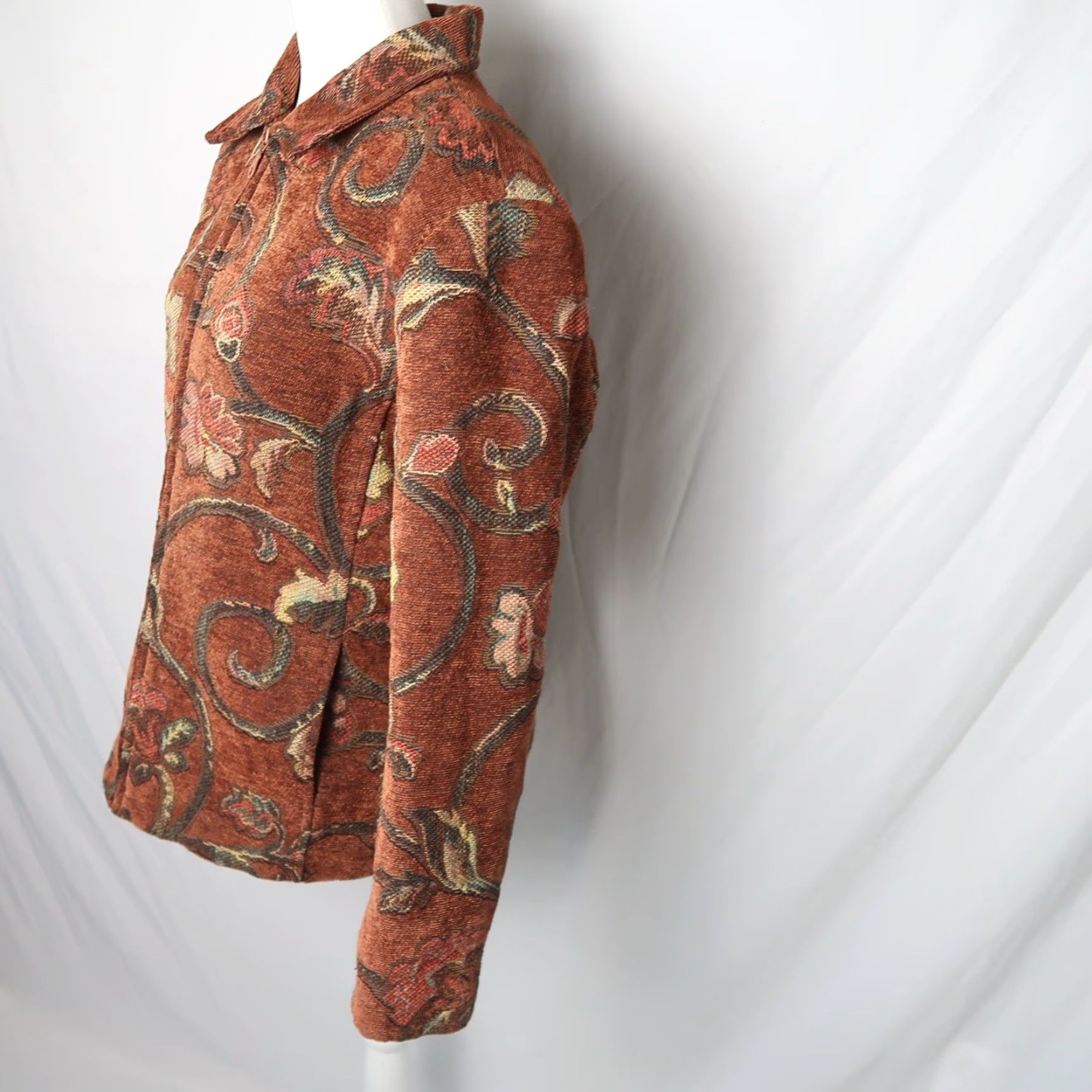 Vintage VINTAGE Dress Barn Jacket Floral Brown Cream Zipper Front Short 12 Womens Spring Cotton Blend Size XL / US 12-14 / IT 48-50 - 3 Thumbnail