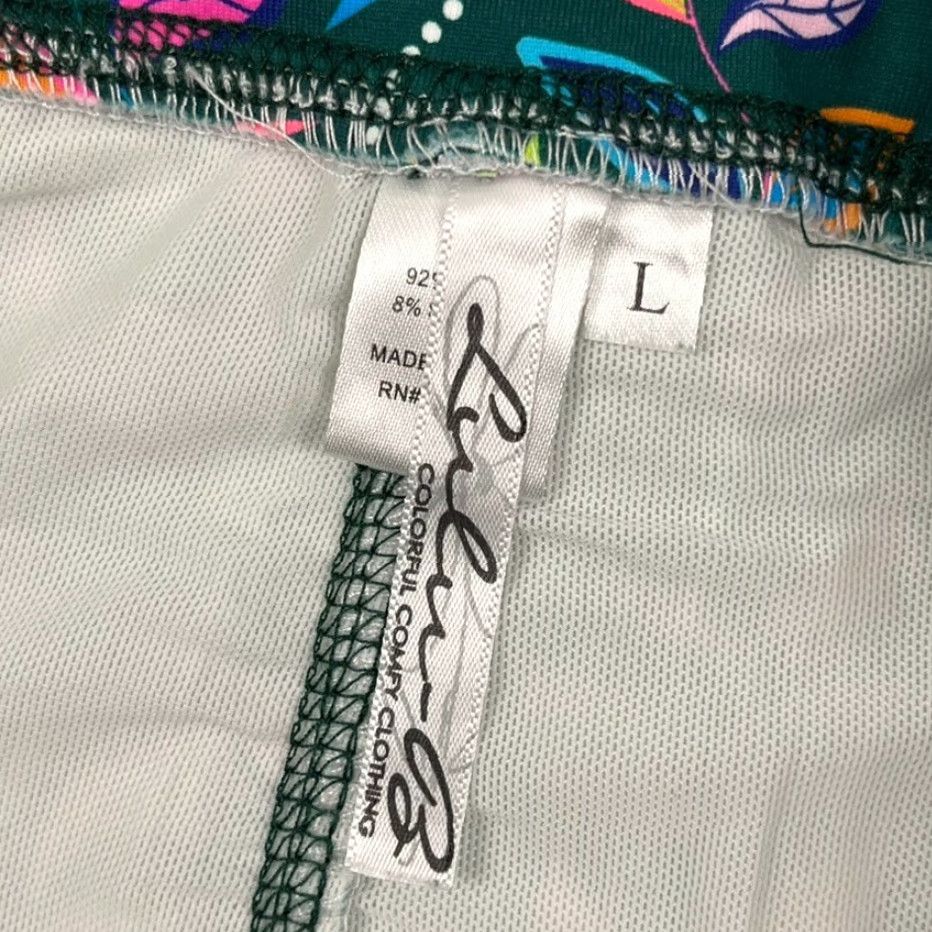 Vintage Lulu B Leggings Women Large Green Floral Active Fitness Stretch Walk Womens Size 36" / US 14 / IT 50 - 2 Thumbnail