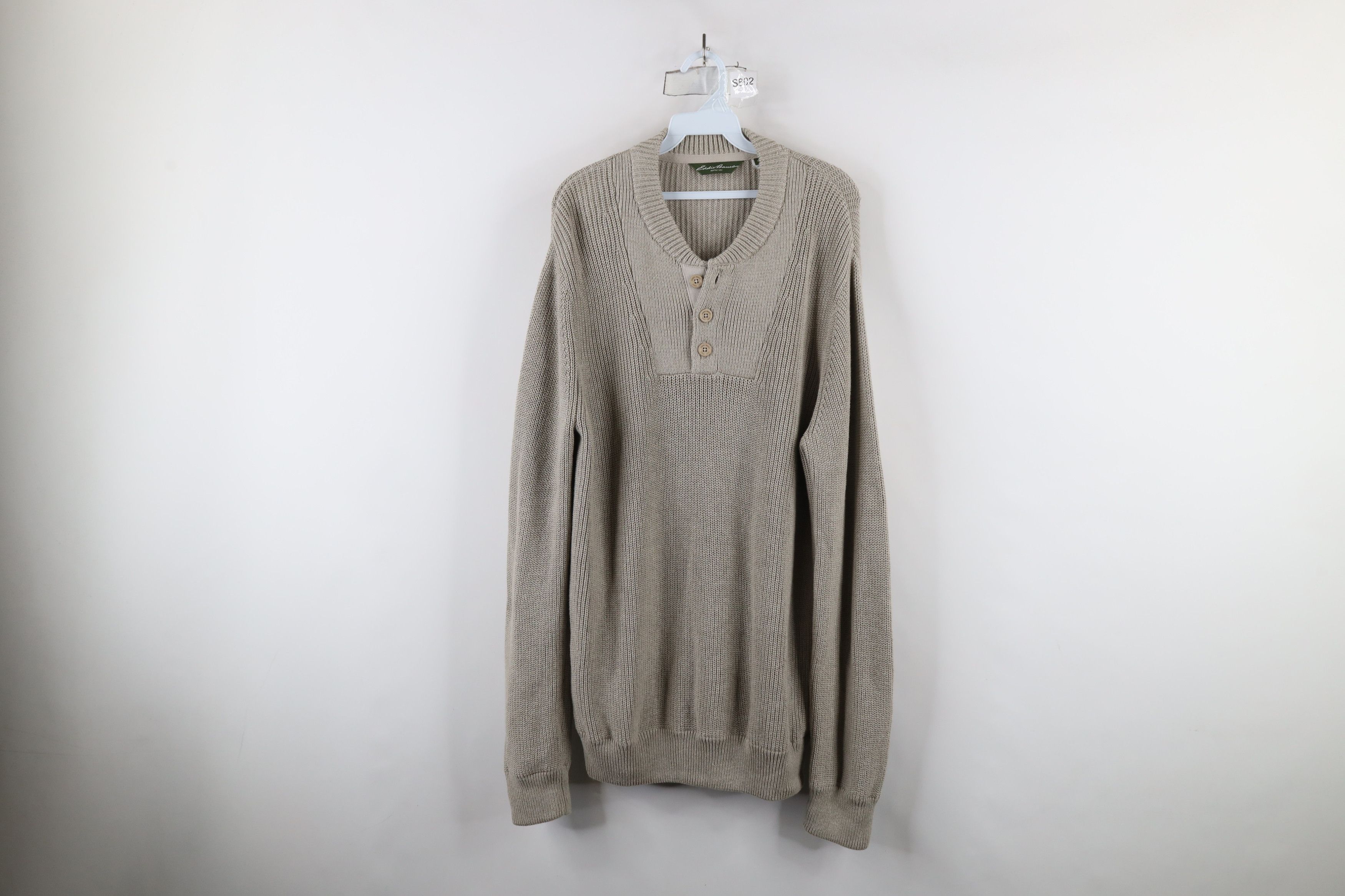Eddie Bauer × Vintage Vintage Eddie Bauer Ribbed Knit Henley Sweater Beige Cotton Size US XL / EU 56 / 4 - 1 Thumbnail