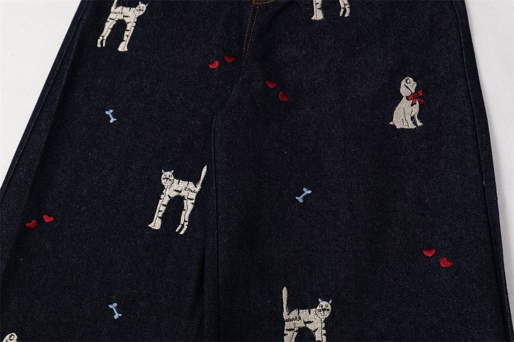 Jean Men's loose wide-leg puppy bone embroidered jeans y2k Size US 32 / EU 48 - 4 Thumbnail