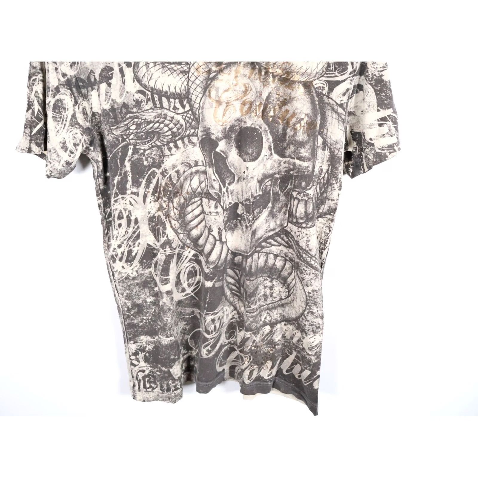Vintage Xtreme Couture T-Shirt Men Gray Skull Snake AOP Y2K Logo Short Sleeve Crew Neck Vintage 2000s, Regular Fit, 100% Cotton, Made in USA, Size M Size US M / EU 48-50 / 2 - 7 Thumbnail