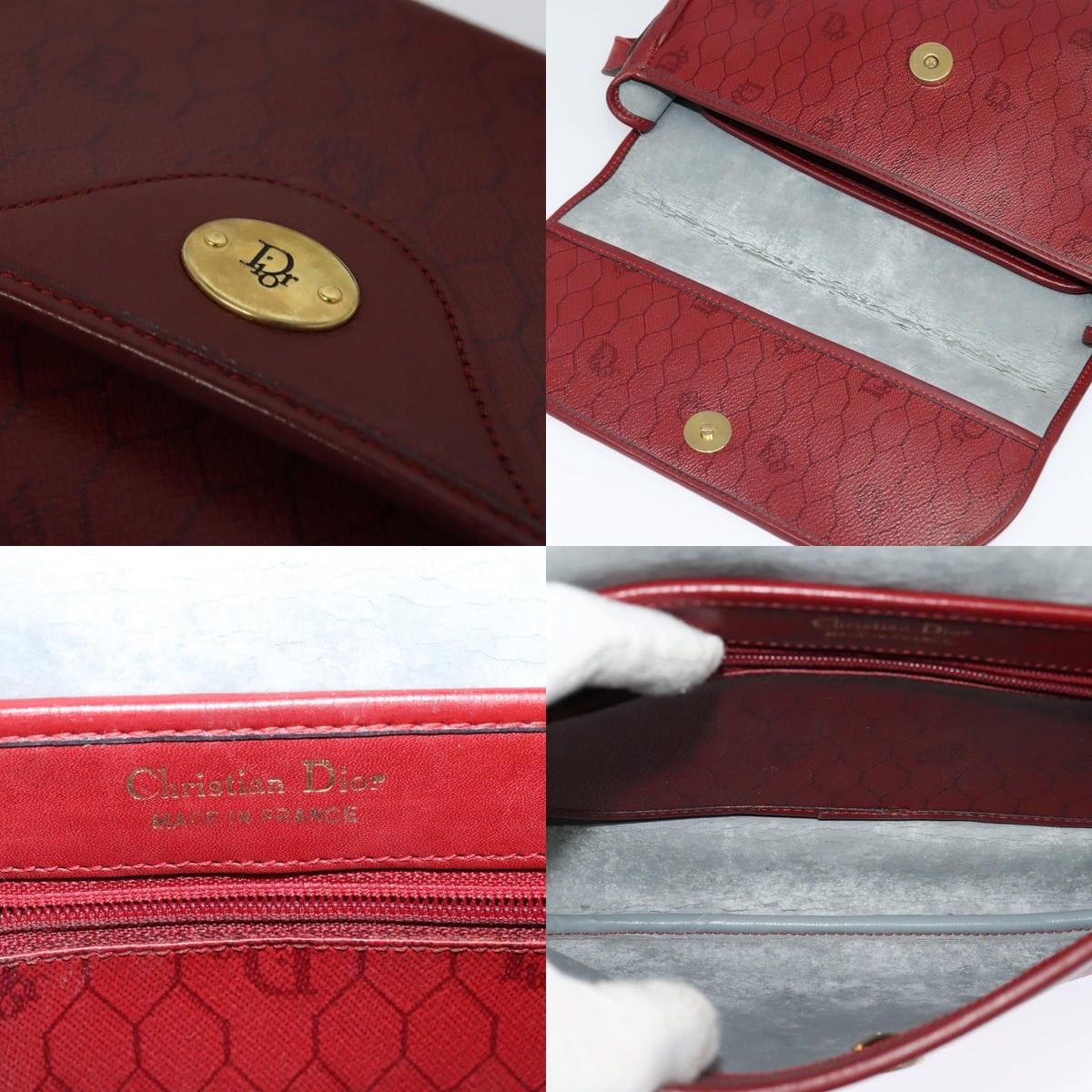 Dior DIOR Honeycomb Canvas Shoulder Bag Pvc Red Gold Size ONE SIZE - 11 Thumbnail