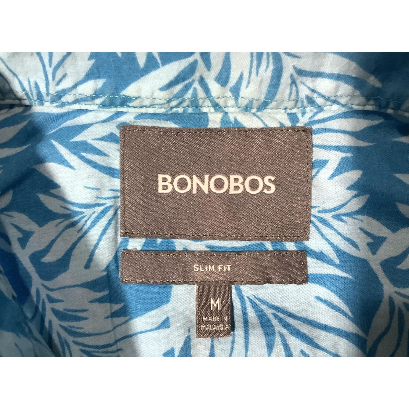 Bonobos Bonobos Shirt Mens M Blue Tropical Leaf Print Button-Down Slim Fit Cotton Size US M / EU 48-50 / 2 - 6 Thumbnail