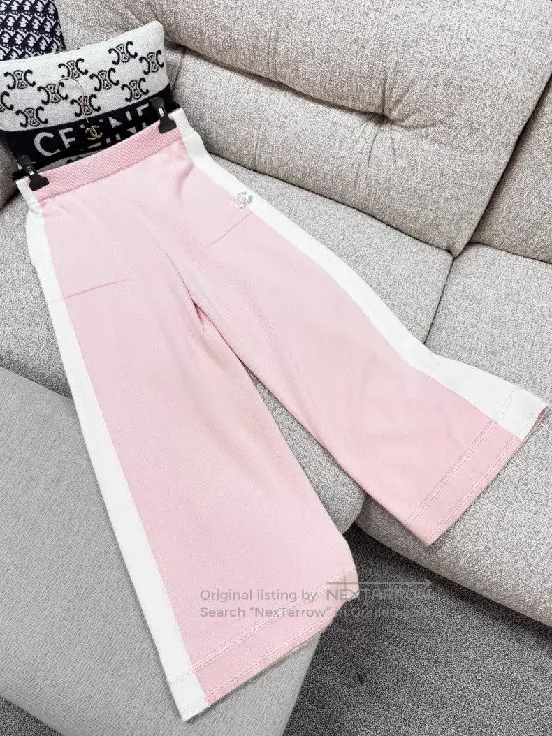 Chanel Chanel White stripe long cashmere knitted wide-leg pants e Size 25" / US 0 / IT 36 - 2 Thumbnail