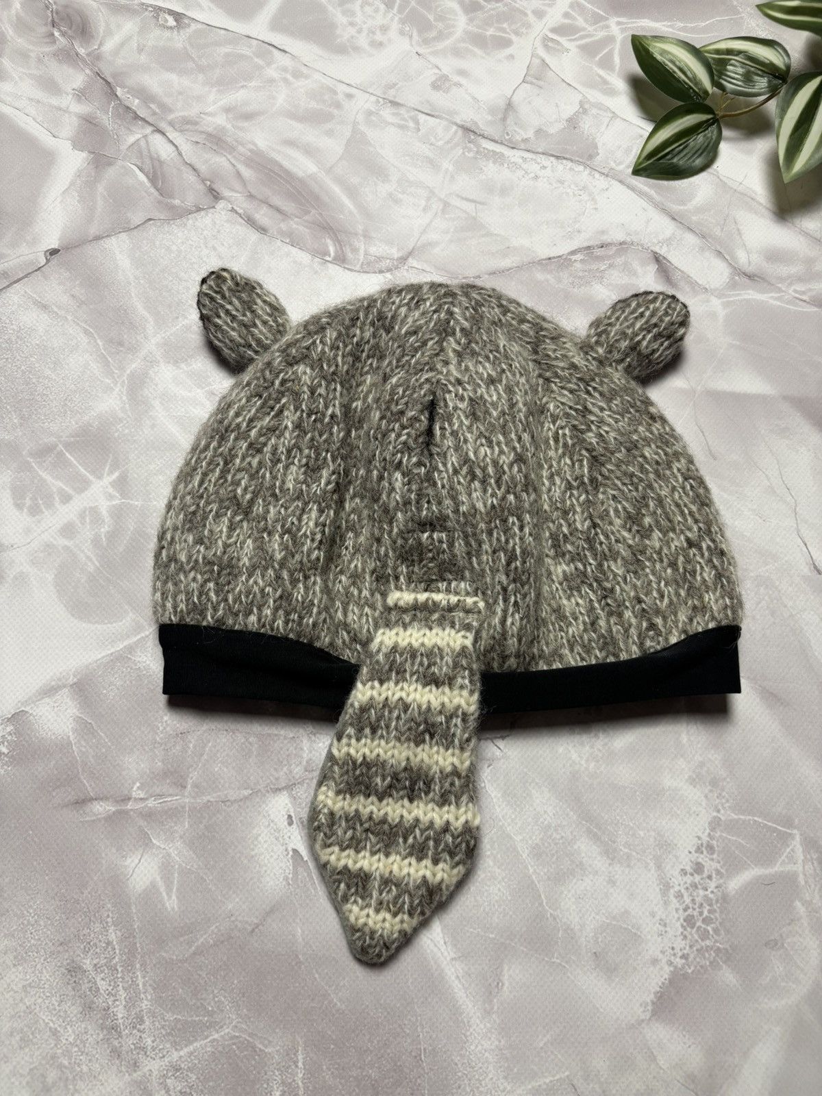 Other deLux Raccoon Knit Beanie Animal Costume Tail Ears One Size Size ONE SIZE - 2 Thumbnail