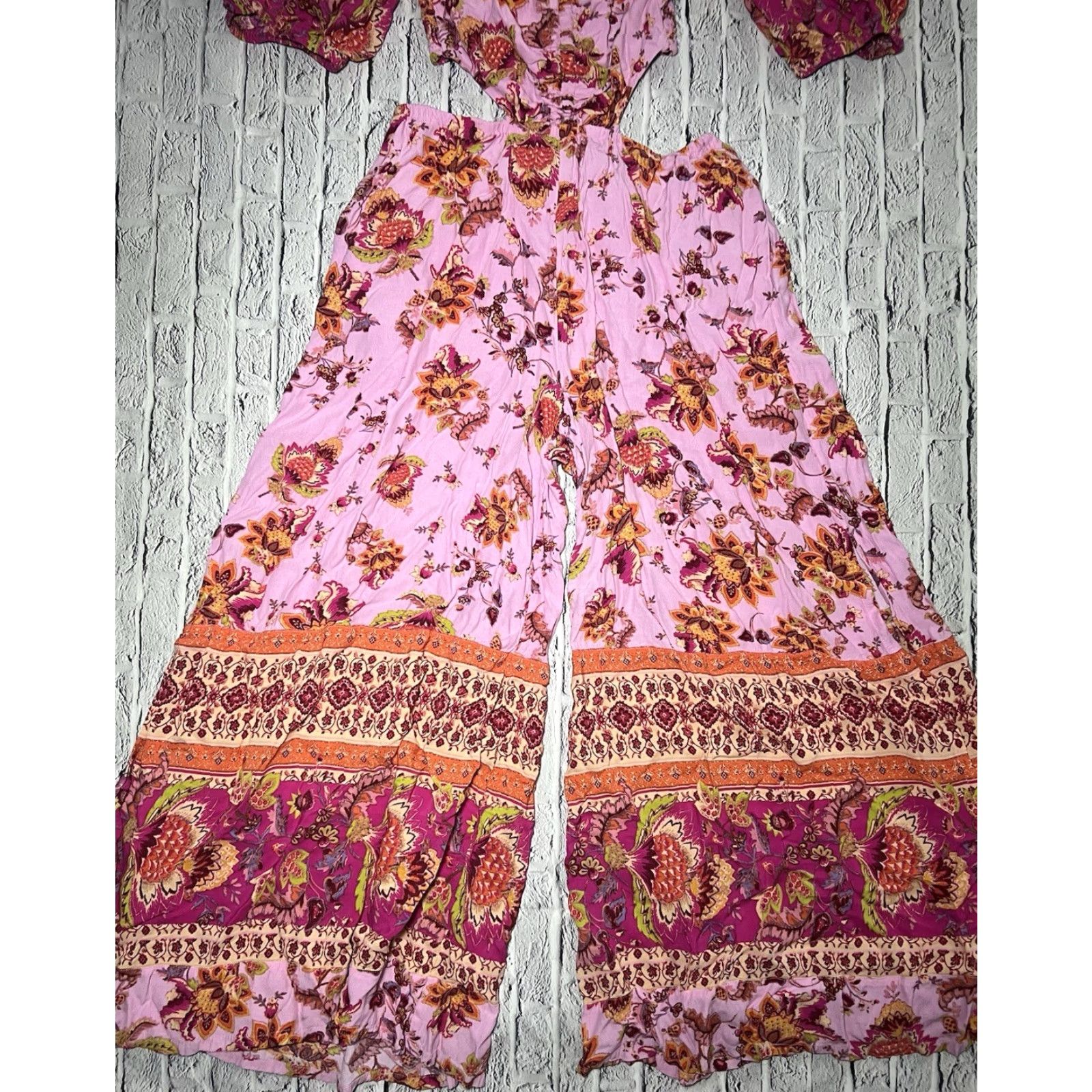 Free People Free People Jumpsuit Women's Casual One-Piece Short Sleeve Pink Bali Citrus Skies Cutout L Size 36" / US 14 / IT 50 - 6 Thumbnail