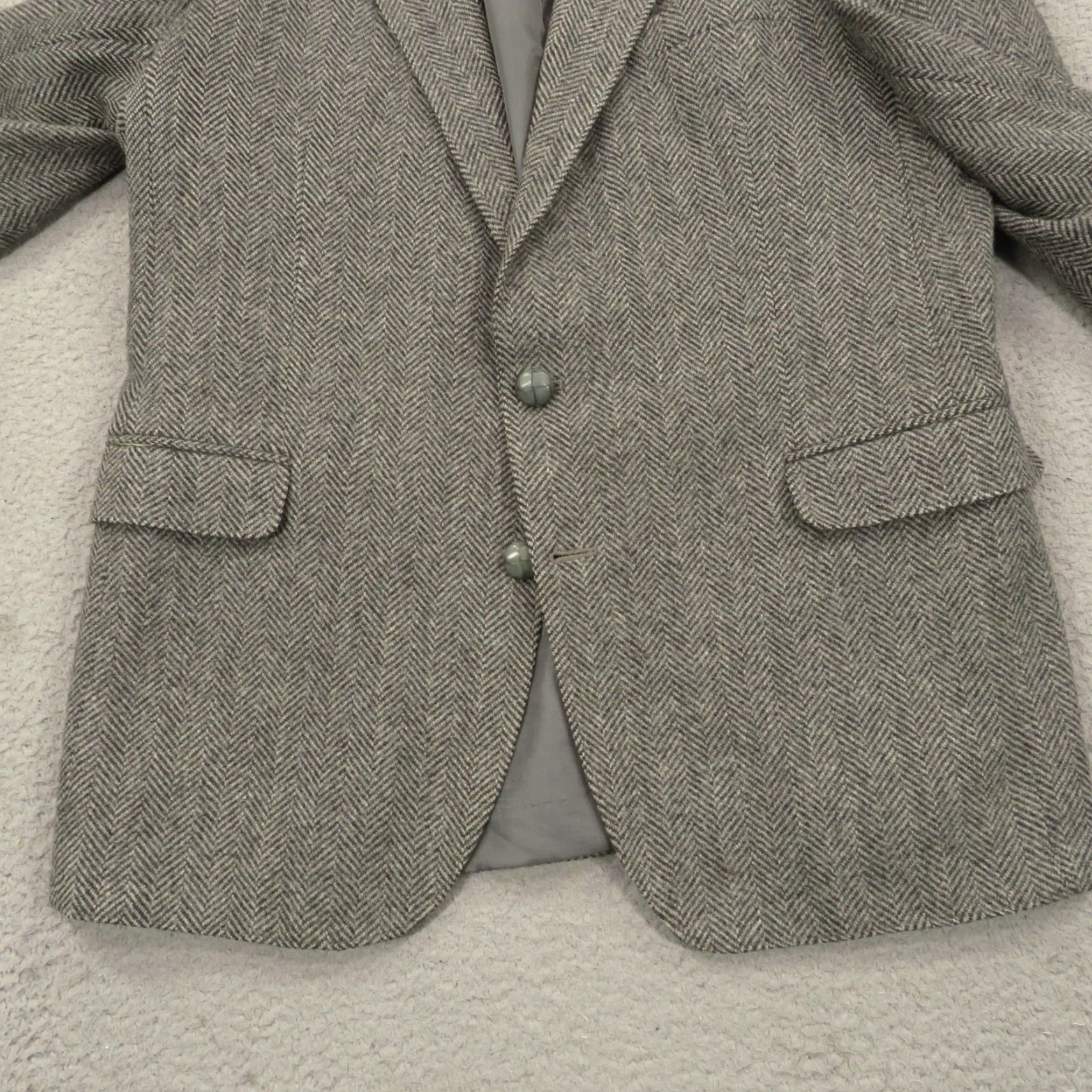Vintage VINTAGE Bunratty Tweed Sport Coat 42R Irish Wool Herringbone Grey Jacket Blazer Size 42R - 3 Thumbnail