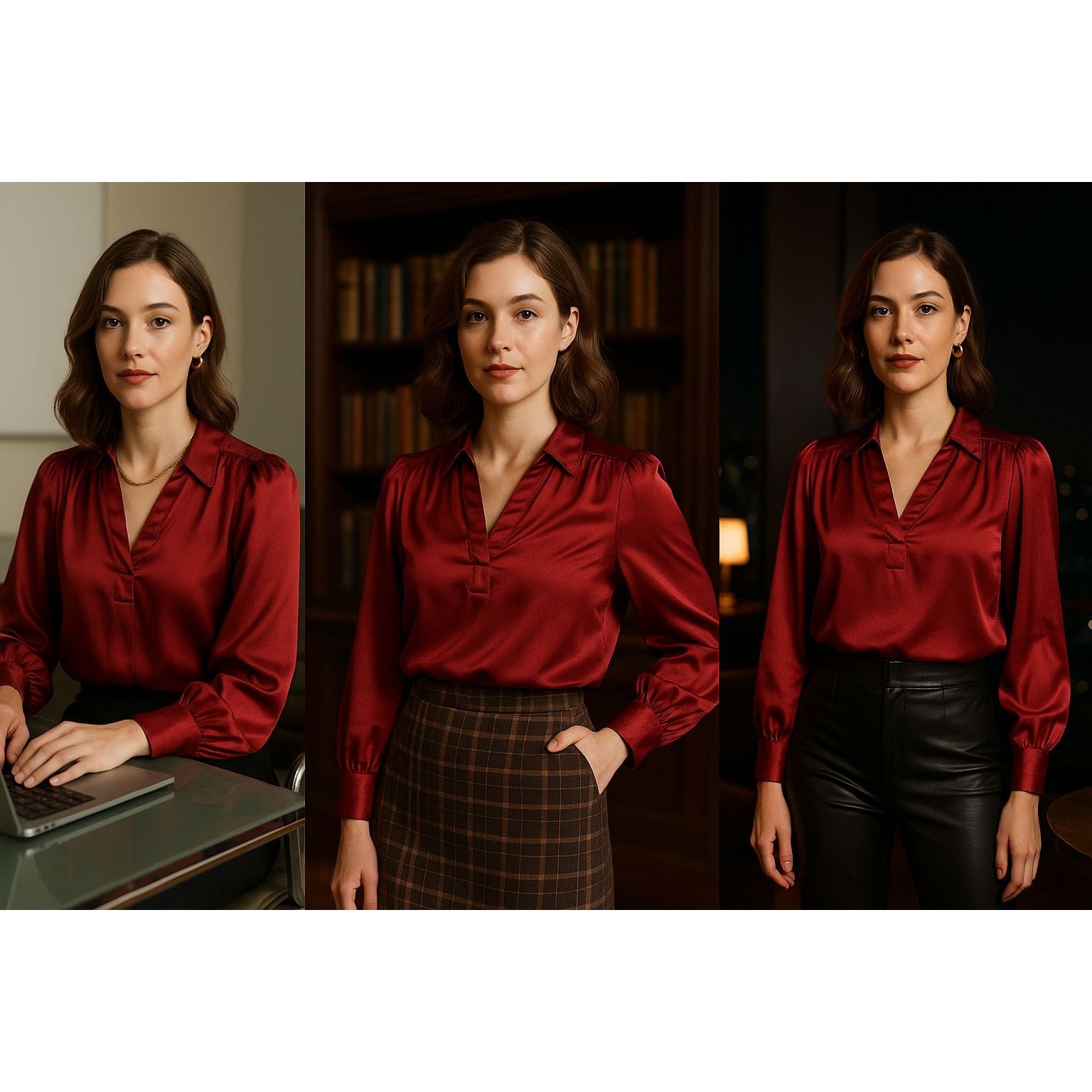 Other Prophecy Women’s Red Satin Blouse XL Quiet Luxury, Fall Laye Size XL / US 12-14 / IT 48-50 - 1 Thumbnail