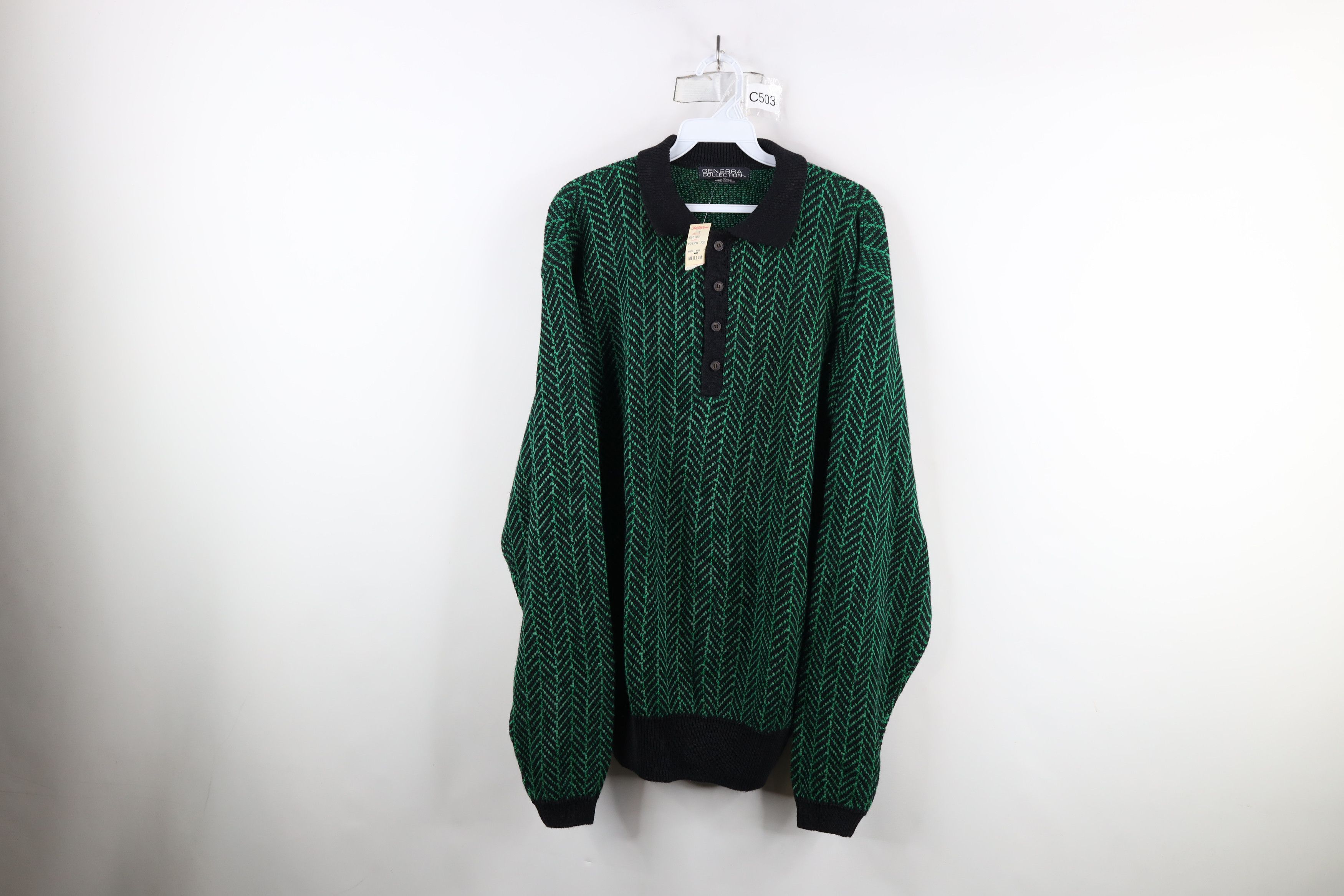 Vintage Deadstock Vintage 90s Streetwear Herringbone Knit Sweater Size US M / EU 48-50 / 2 - 1 Thumbnail