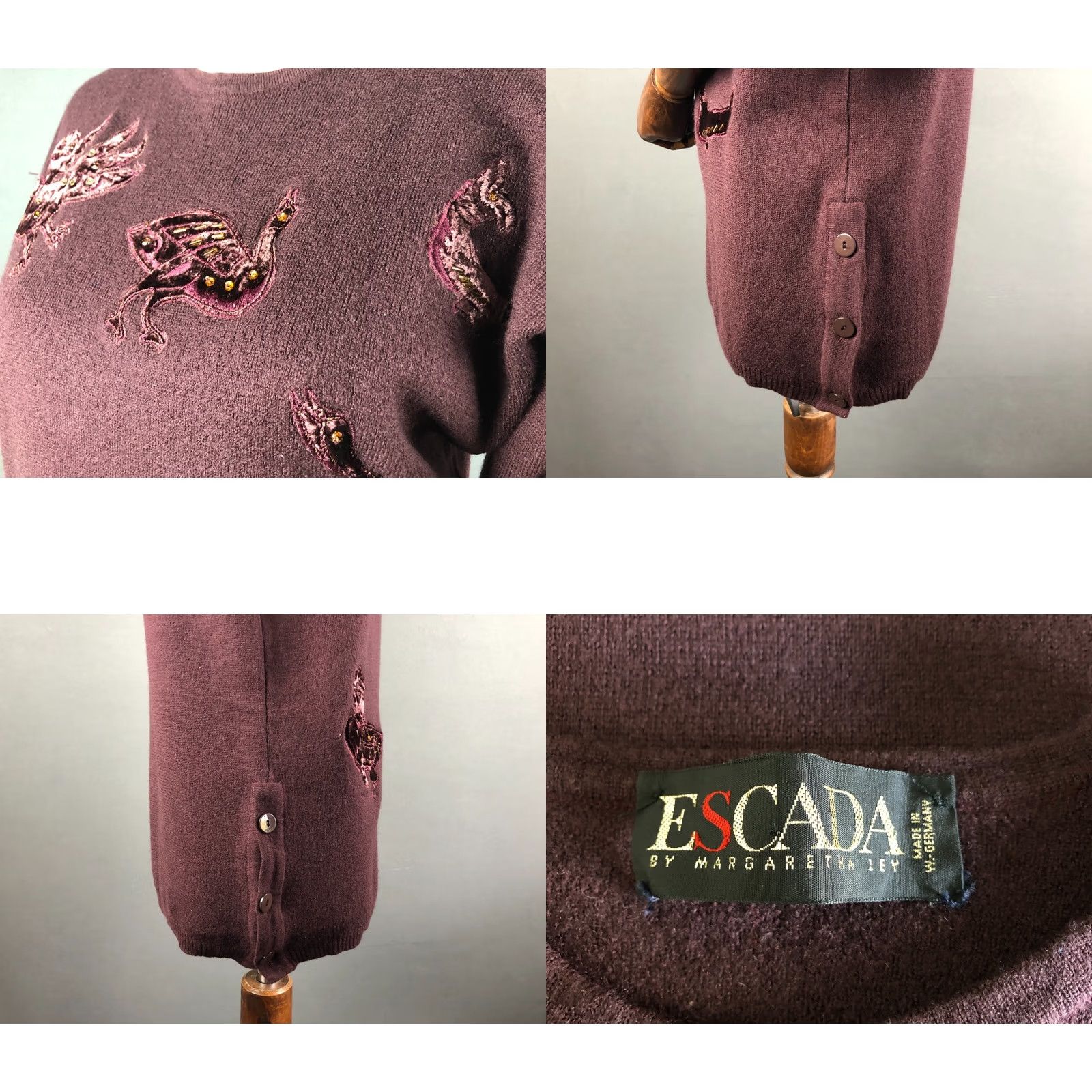 Escada ESCADA Women's Pullover Sweater 3/4 Sleeve Burgundy Wool Size 38 Made In West Germany Size XS / US 0-2 / IT 36-38 - 8 Thumbnail