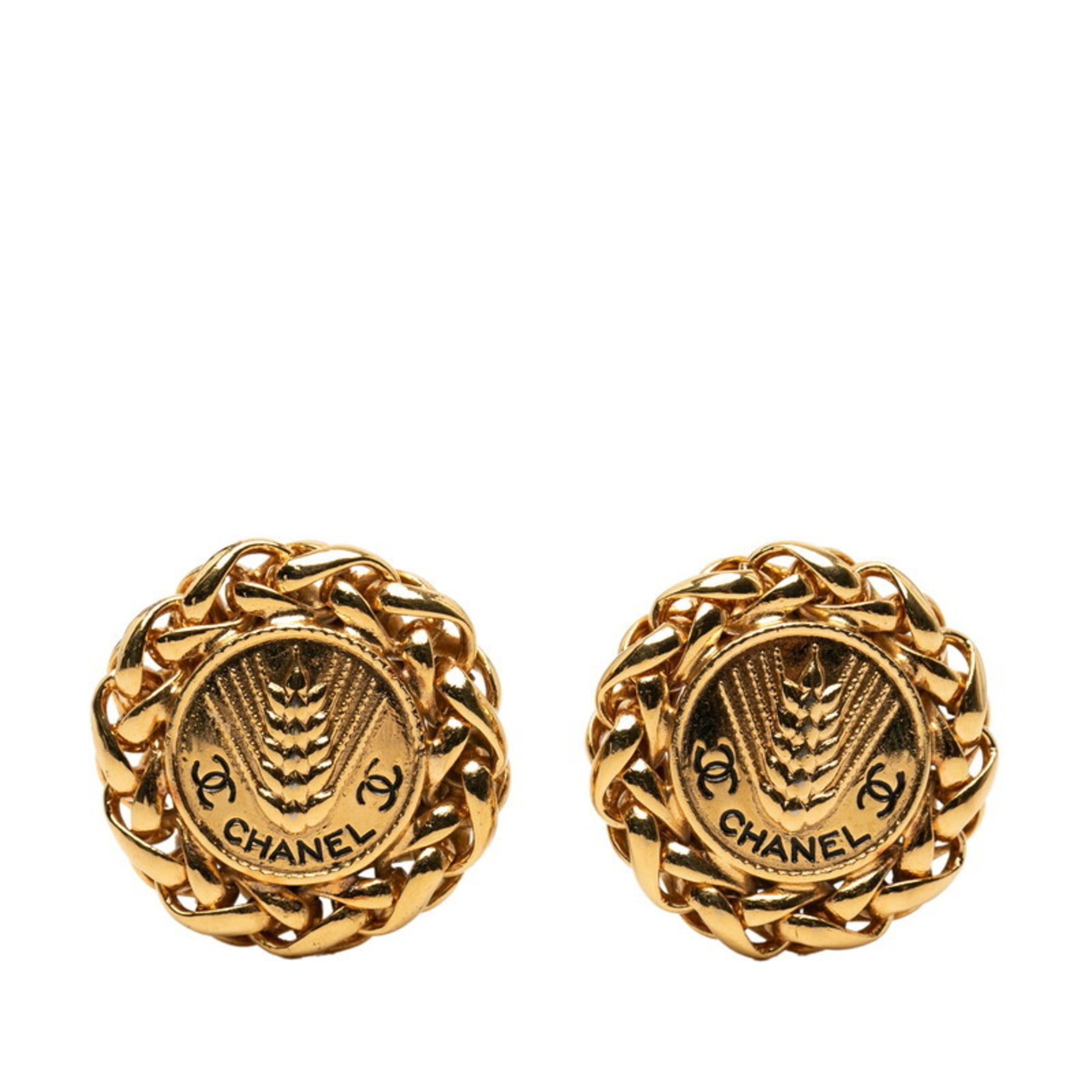 Chanel CHANEL Coco Mark Wheat Motif Earrings, Gold Plated, Women's Size ONE SIZE - 1 Thumbnail