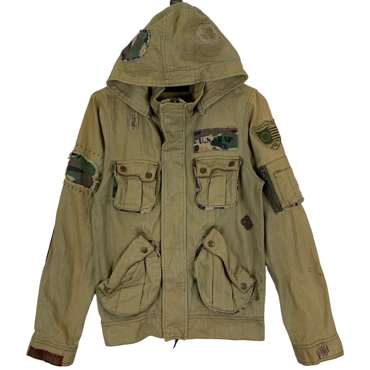 Japanese Brand × Vintage VINTAGE B.A.P MILITARY STYLE PATCH WORK HOODIE DENIM JACKET Size US M / EU 48-50 / 2 - 1 Thumbnail