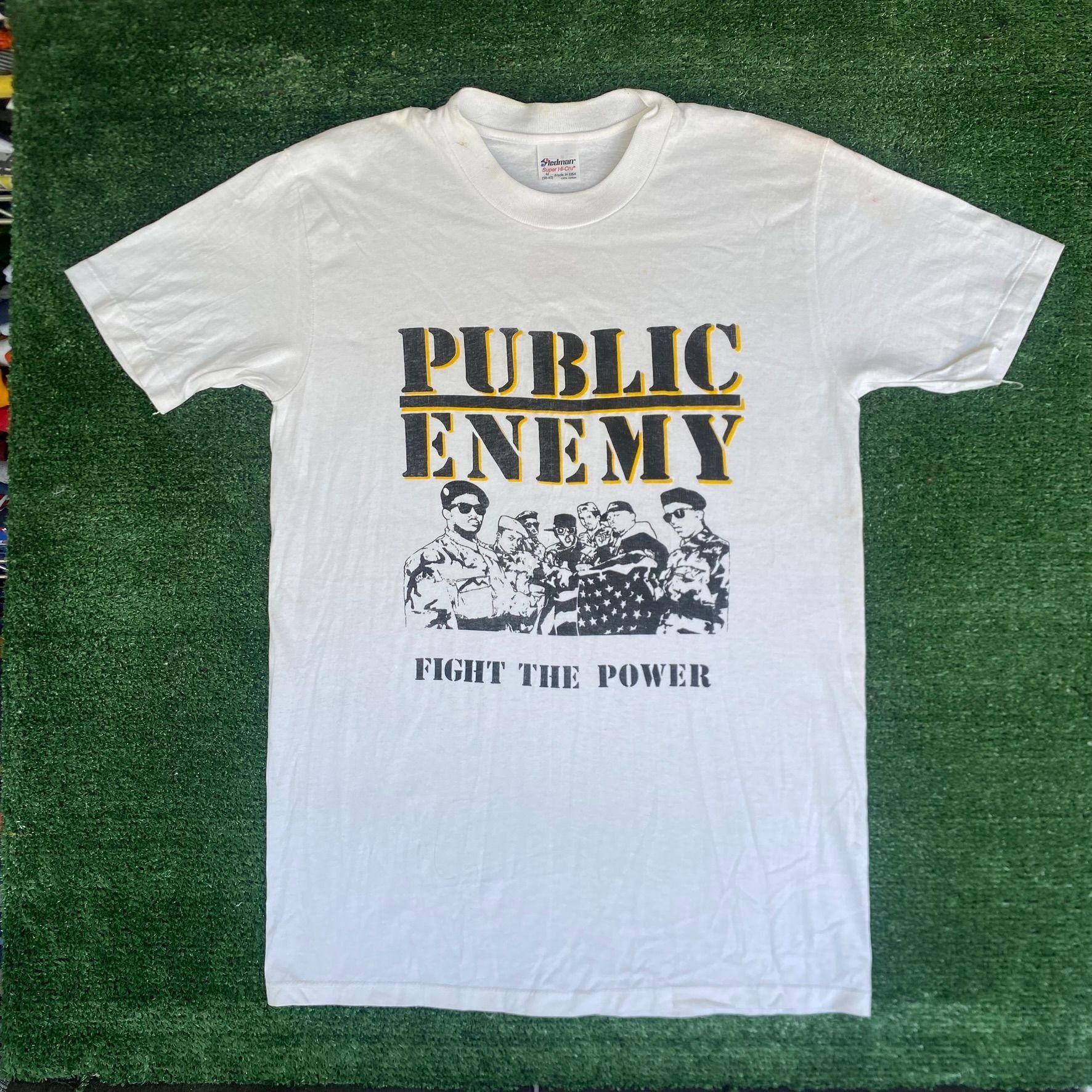 image of Vintage 90's Public Enemy Shirt Rap Hip Hop Single Stitch Tee in White, Men's (Size Medium)
