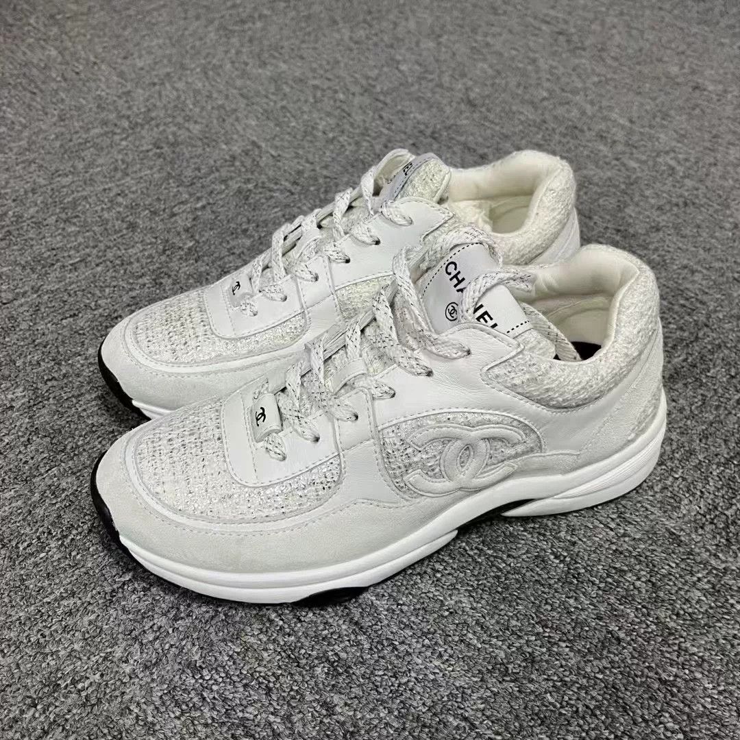 Chanel Chanel White Leather Logo Low-Top Sneakers Size US 6.5 / IT 36.5 - 1 Thumbnail