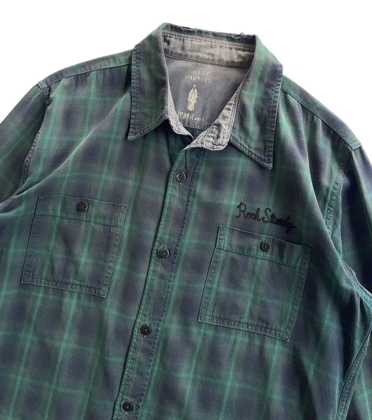 Wacko Maria "Rock Steady" Guilty Parties Distressed Sunfaded Ombre Shirt Size US L / EU 52-54 / 3 - 4 Thumbnail
