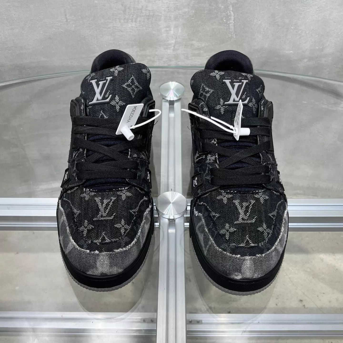Louis Vuitton LV Trainer Distressed Black Denim Allover Print UK8 Size US 9 / EU 42 - 1 Thumbnail