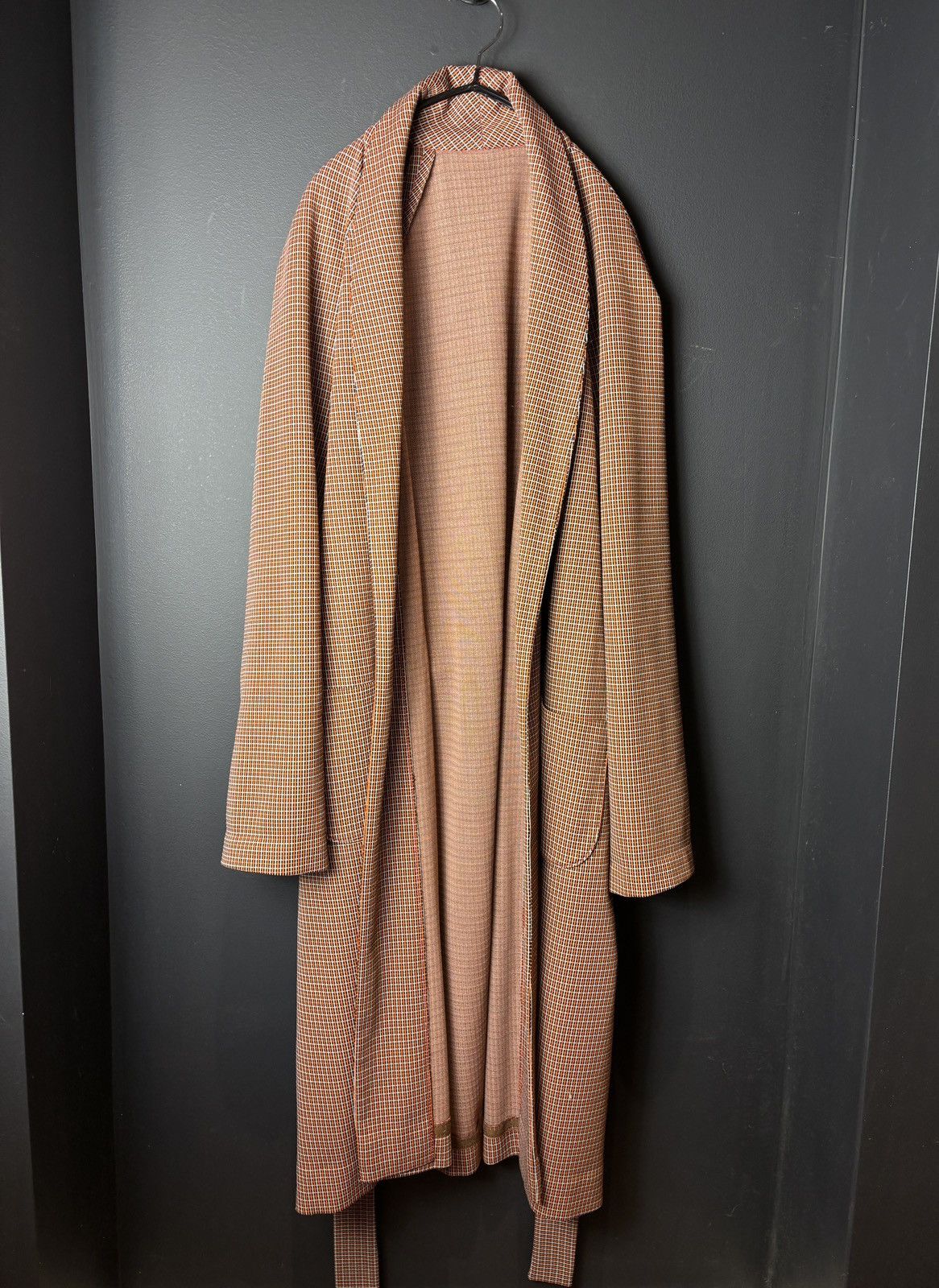 1970s Vintage Robe Long Belted House Coat Plaid Polyester