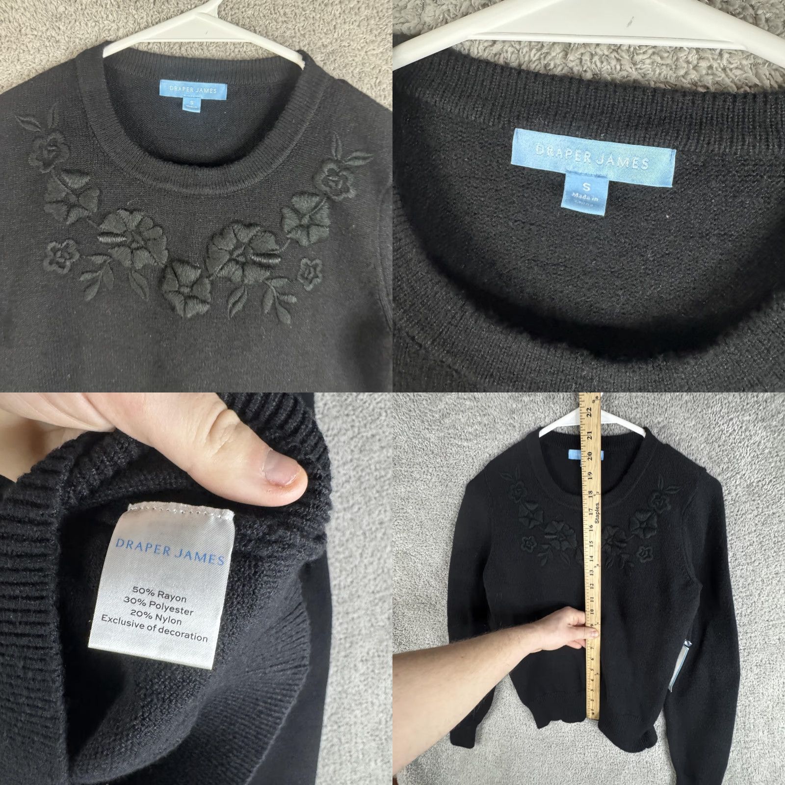 Vintage Draper James Sweater Womens Small Black Floral Embroidered Crewneck Pullover Size S / US 4 / IT 40 - 8 Thumbnail