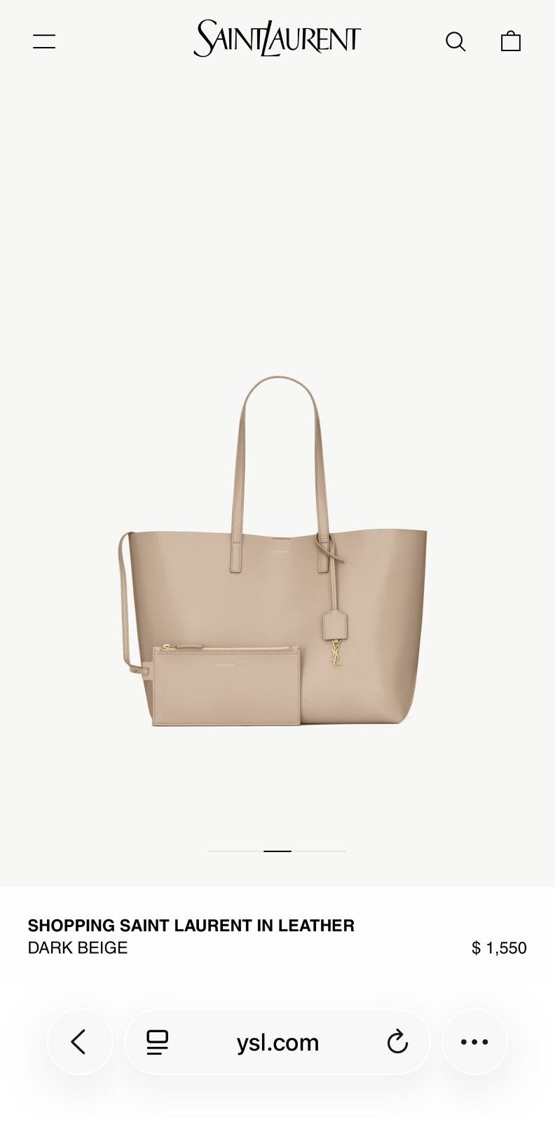 Yves Saint Laurent Shopping Saint Laurent In Leather - Dark Beige Size ONE SIZE - 2 Thumbnail