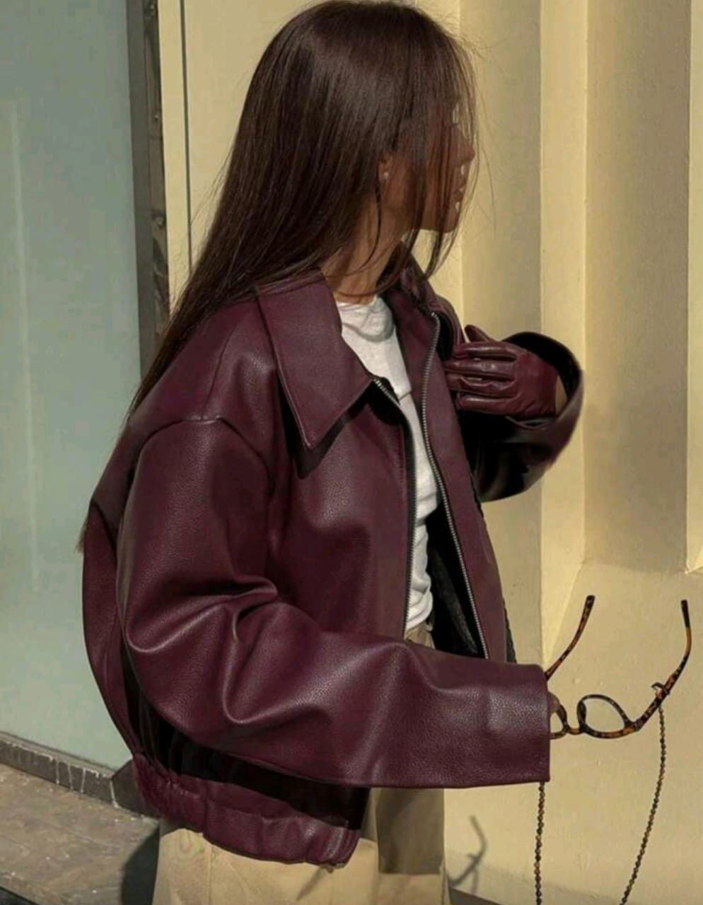 Other Women’s Burgundy Faux Leather Zip Jacket 🍷🔥 Size L / US 10 / IT 46 - 5 Thumbnail