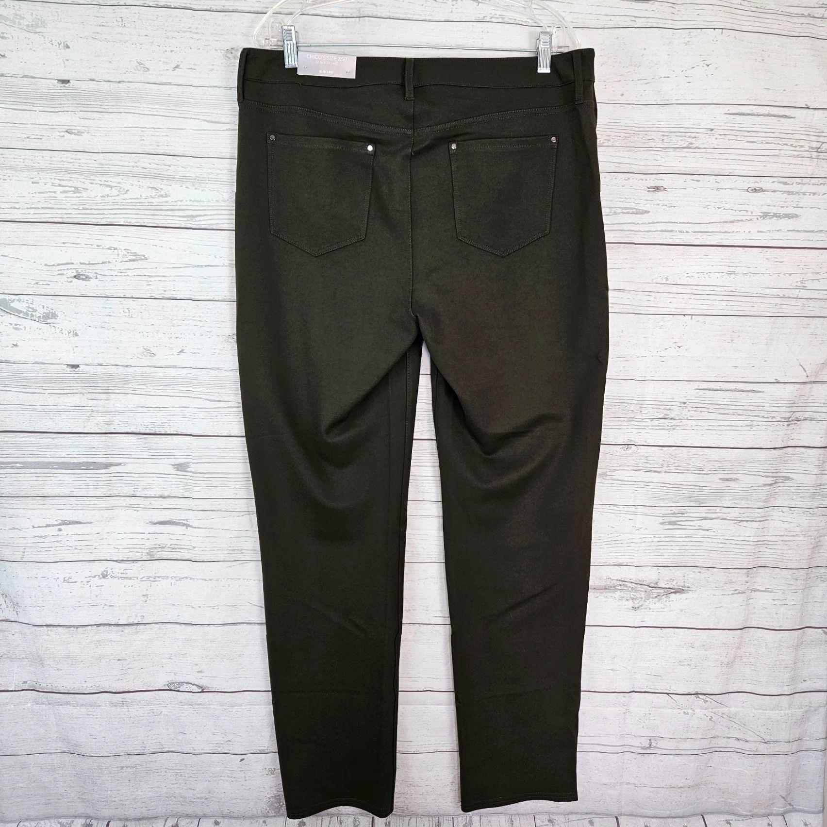 Vintage Chicos Womens Ponte Slim Leg Pants Sz 14 Green High Rise Size 36" / US 14 / IT 50 - 3 Thumbnail